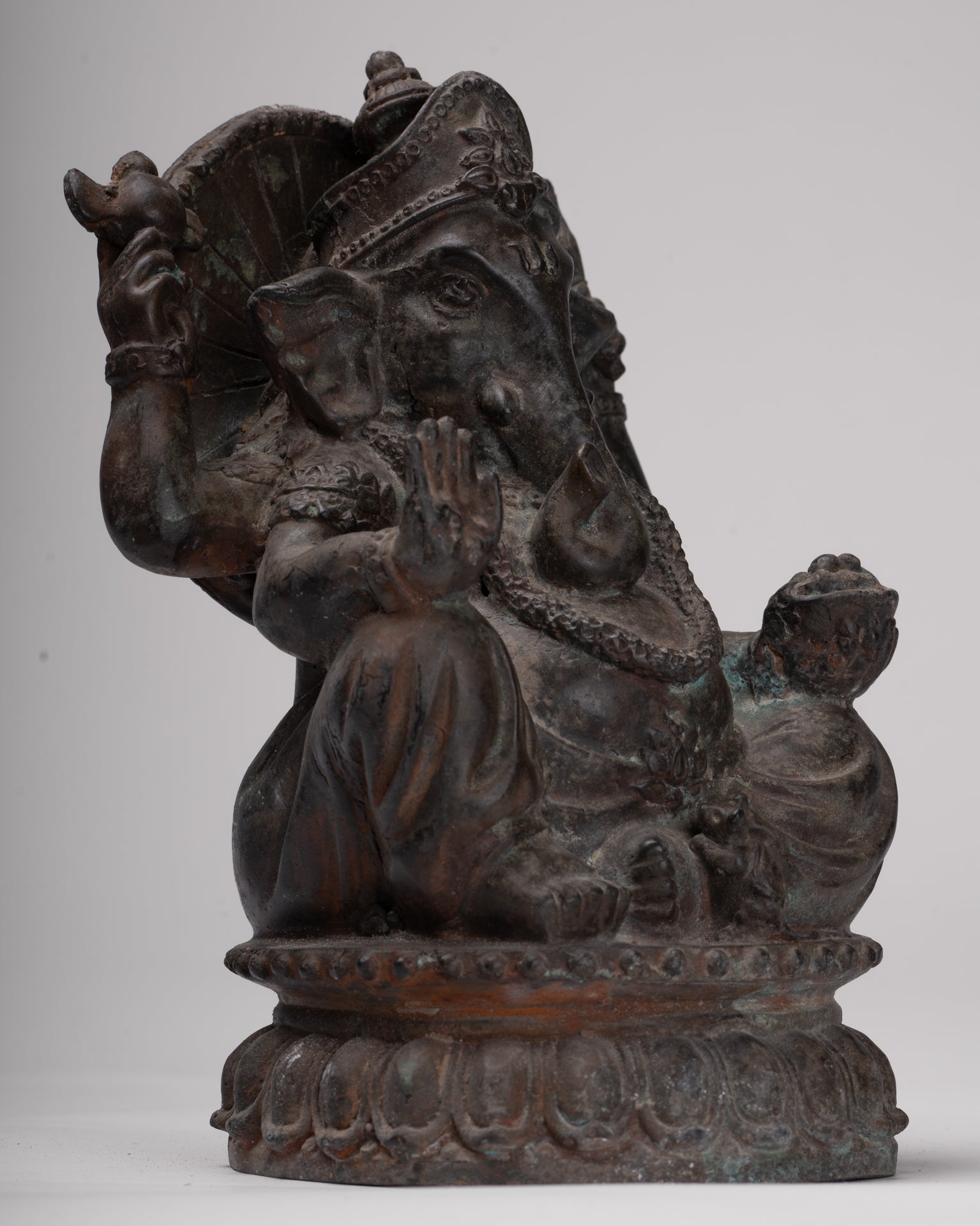 Ganesh - Antique Thai Style Bronze Seated Ganesha - 22cm/9"