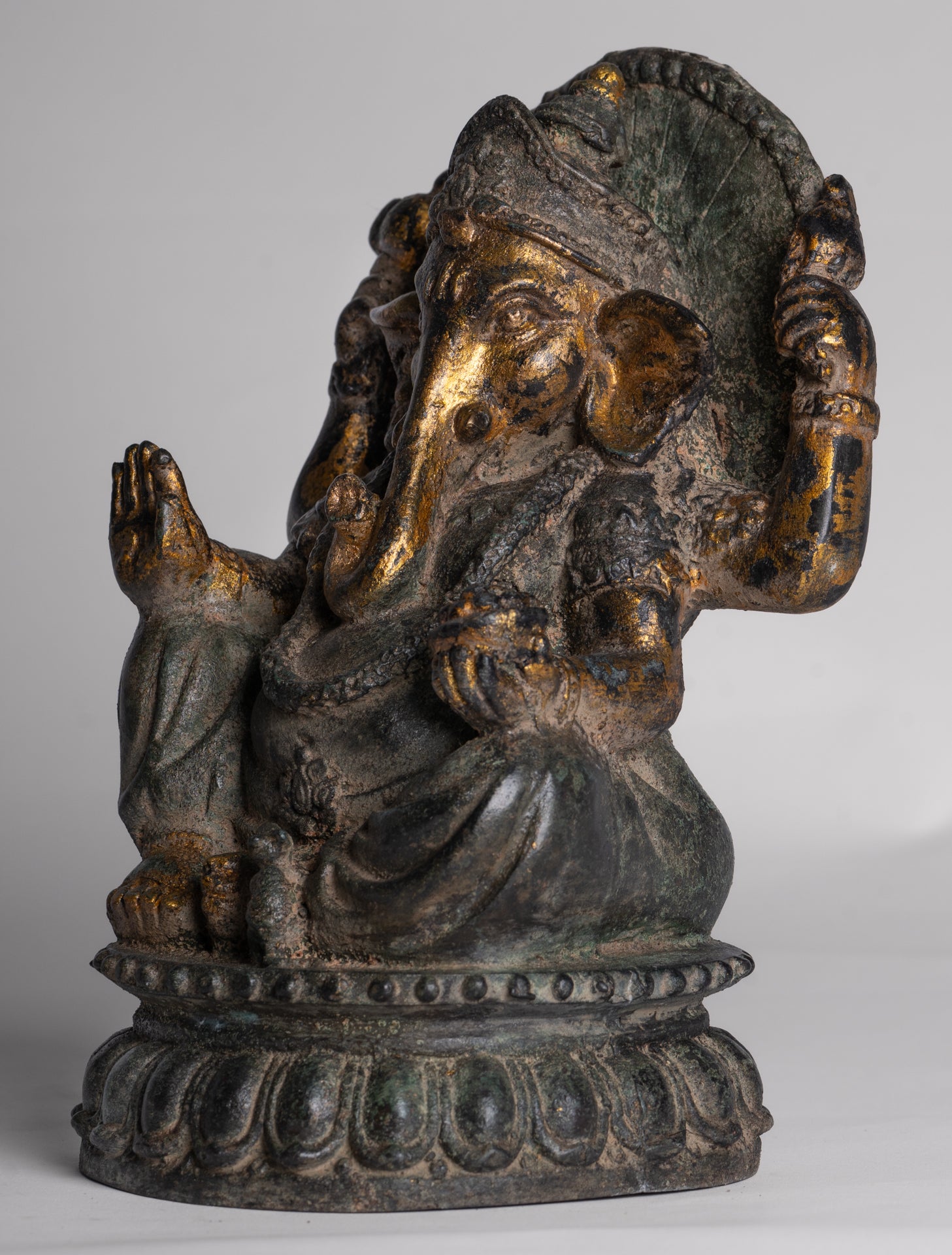 Ganesh - Antique Thai Style Bronze Seated Ganesha - 23cm/9"