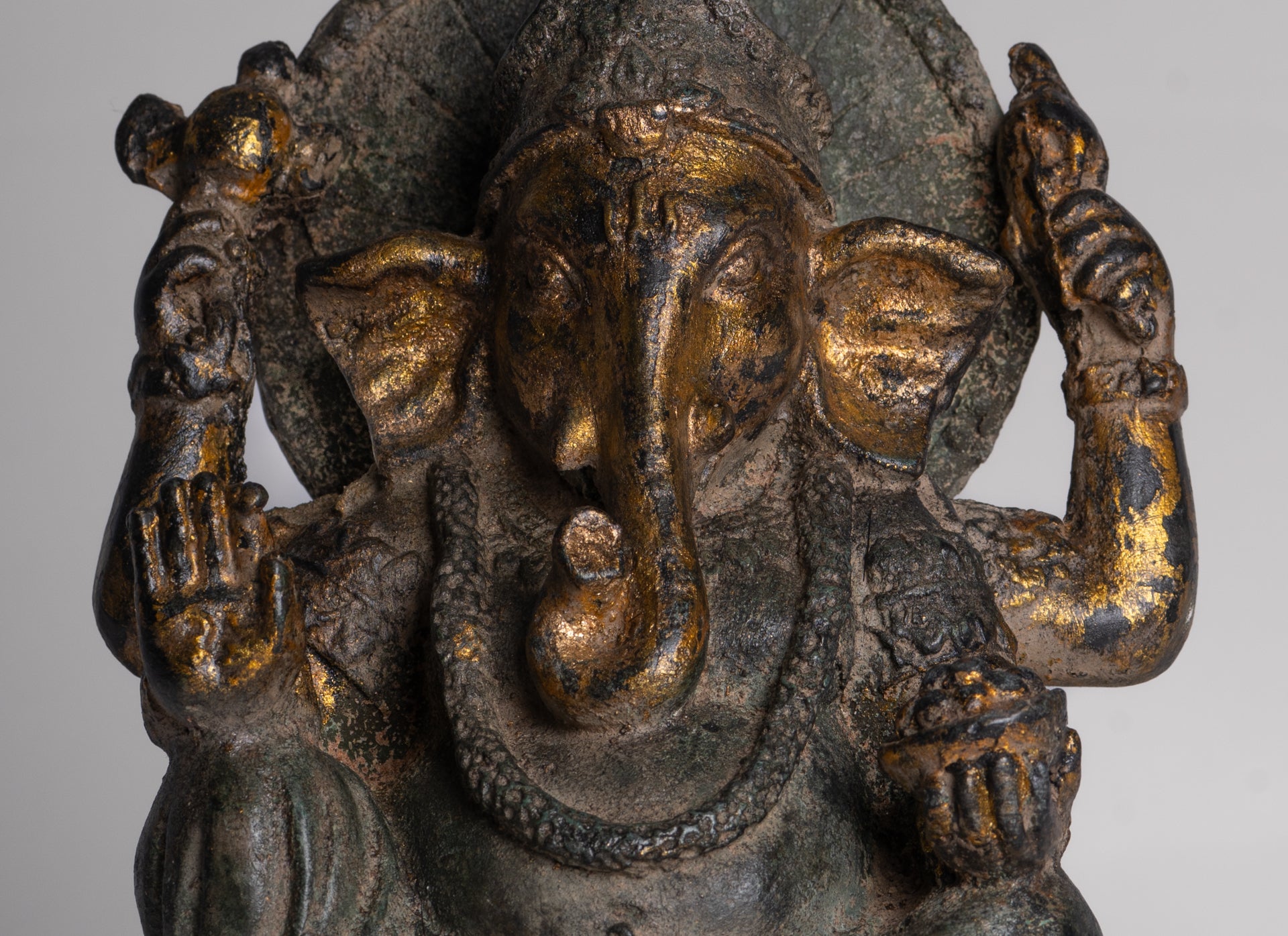 Ganesh - Antique Thai Style Bronze Seated Ganesha - 23cm/9"