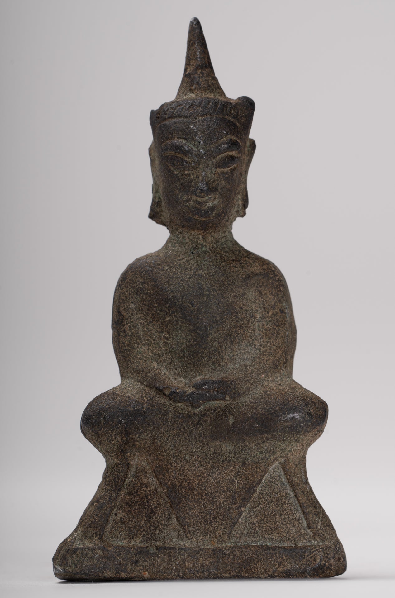 Antique Thai Style Seated Bronze Ayutthaya Meditation Buddha Statue - 9cm/4"
