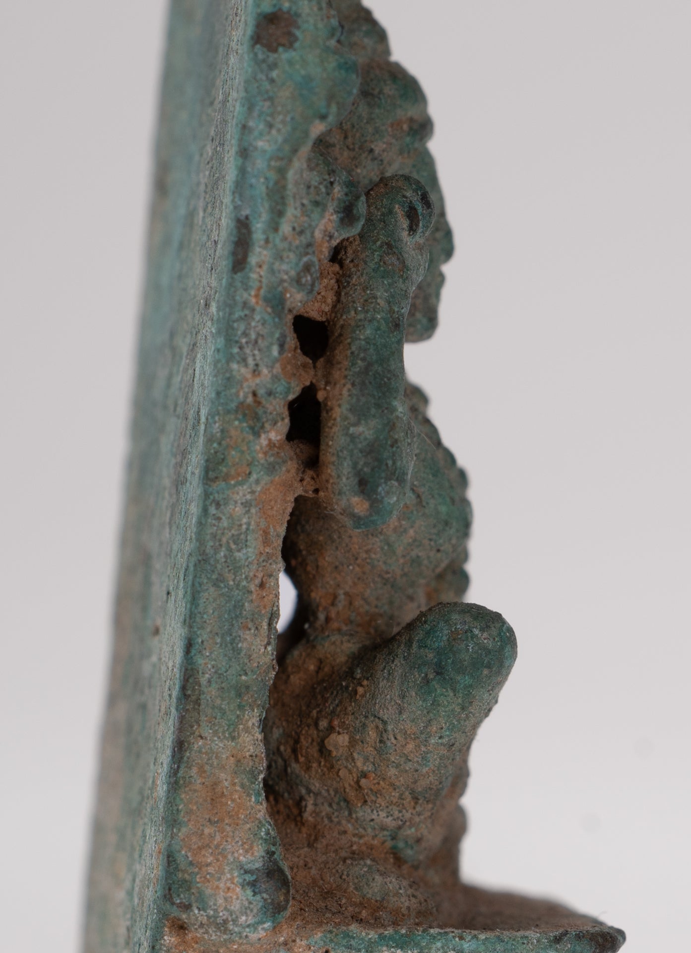 Vishnu Statue - Antique Khmer Style Bronze Seated 'Hear No Evil' Statue - 7.5cm / 3"