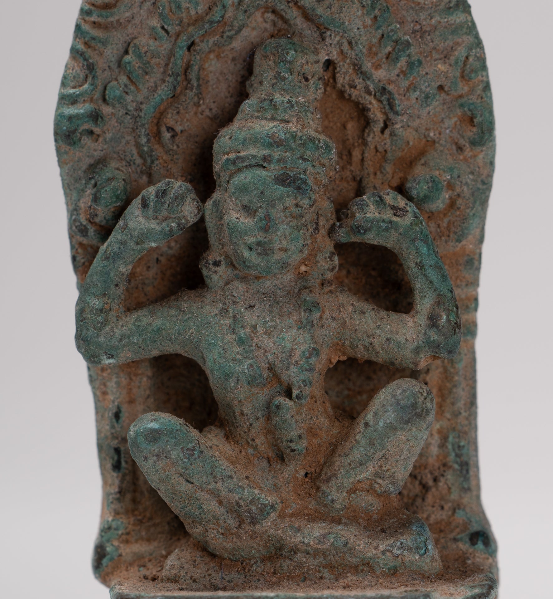 Vishnu Statue - Antique Khmer Style Bronze Seated 'Hear No Evil' Statue - 7.5cm / 3"