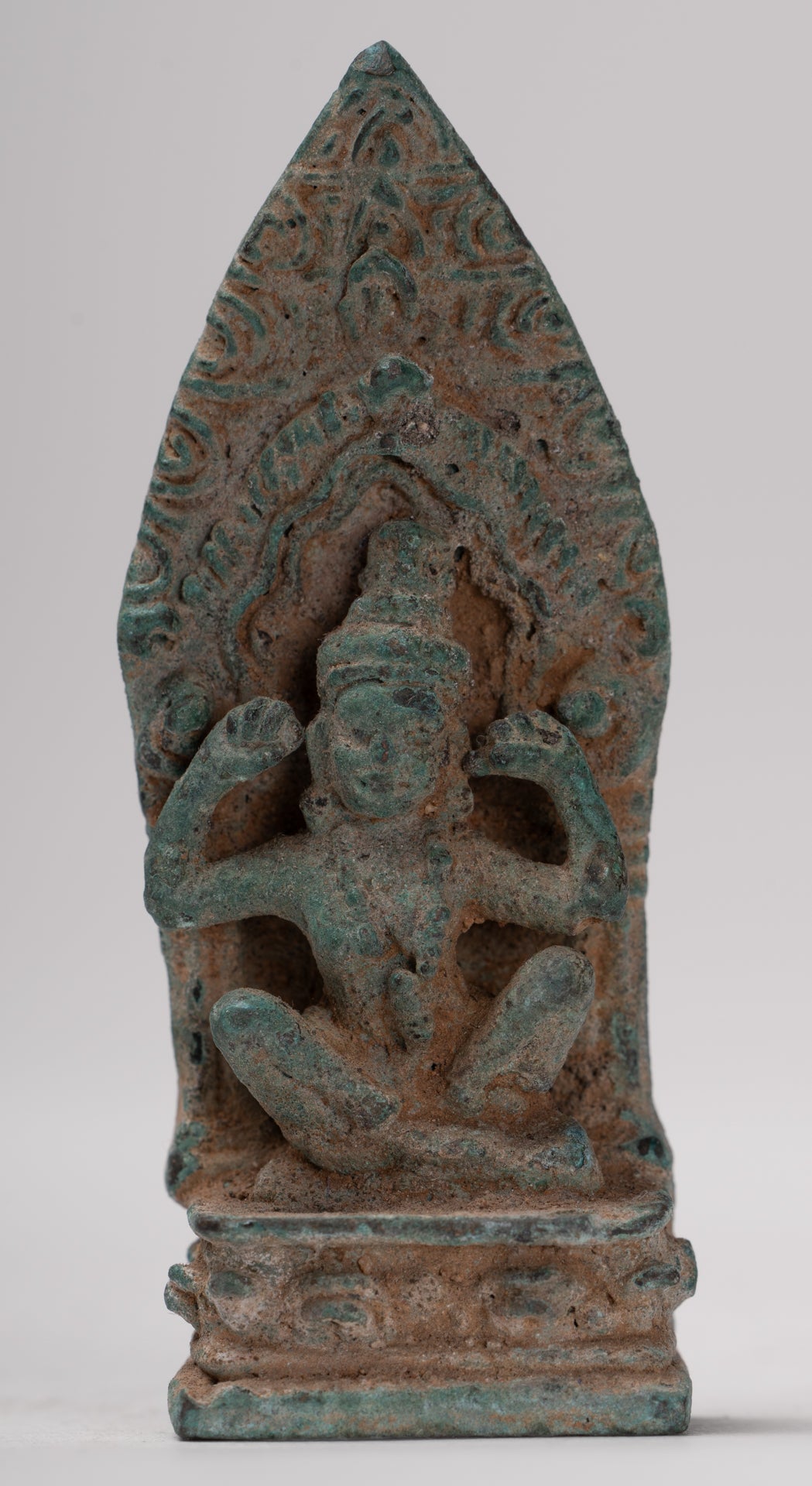 Vishnu Statue - Antique Khmer Style Bronze Seated 'Hear No Evil' Statue - 7.5cm / 3"