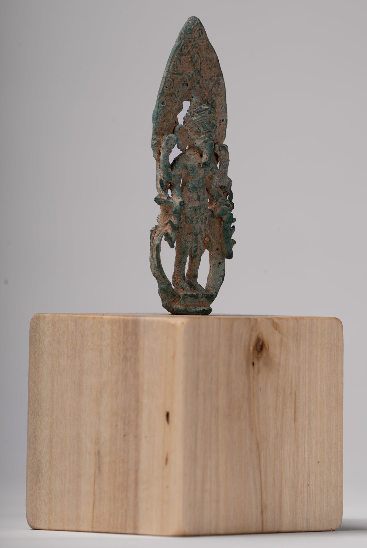 Ganesha Statue - Antique Khmer Style Enthroned Bronze Standing Ganesha Statue - 16cm/6"