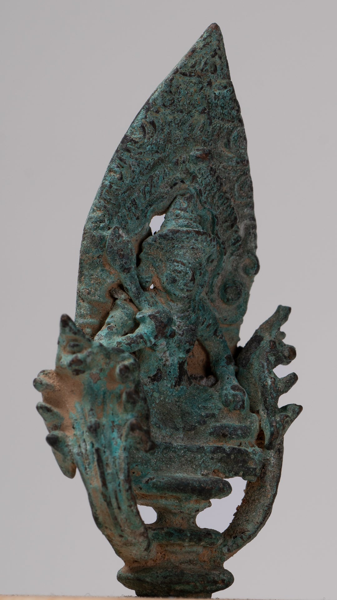 Vishnu Statue - Antique Khmer Style Enthroned Bronze Seated Vishnu Statue - 14cm/6"