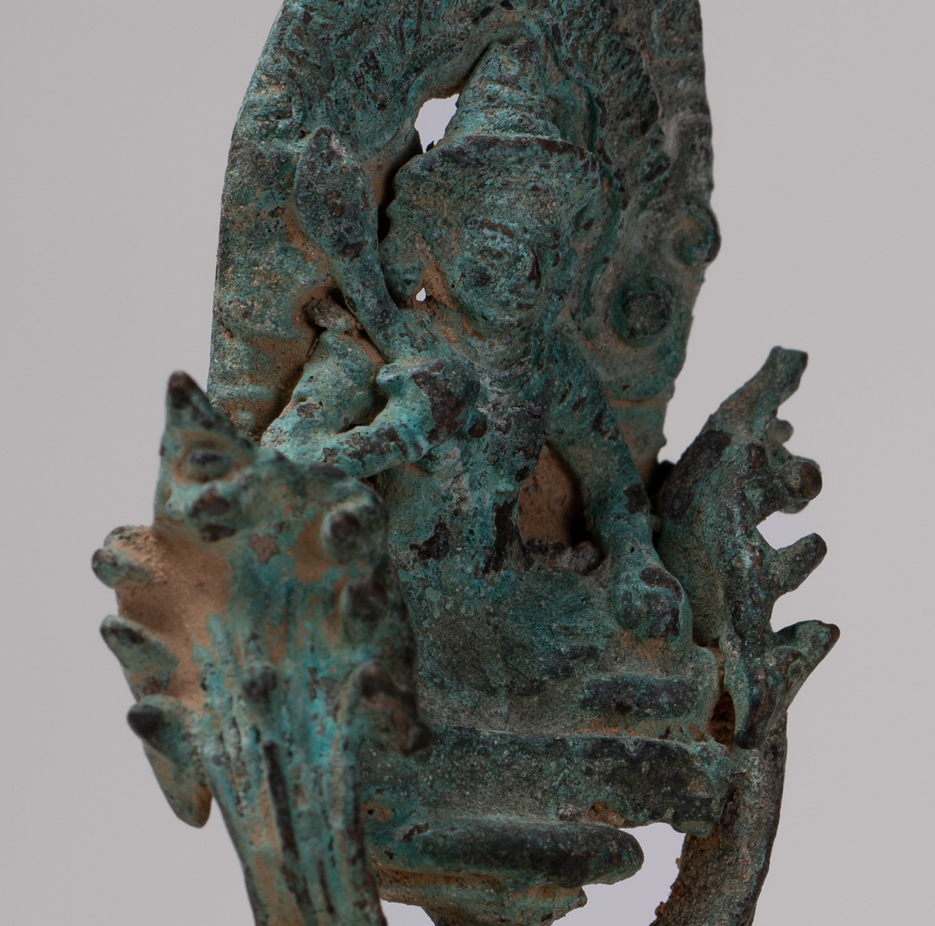 Vishnu Statue - Antique Khmer Style Enthroned Bronze Seated Vishnu Statue - 14cm/6"