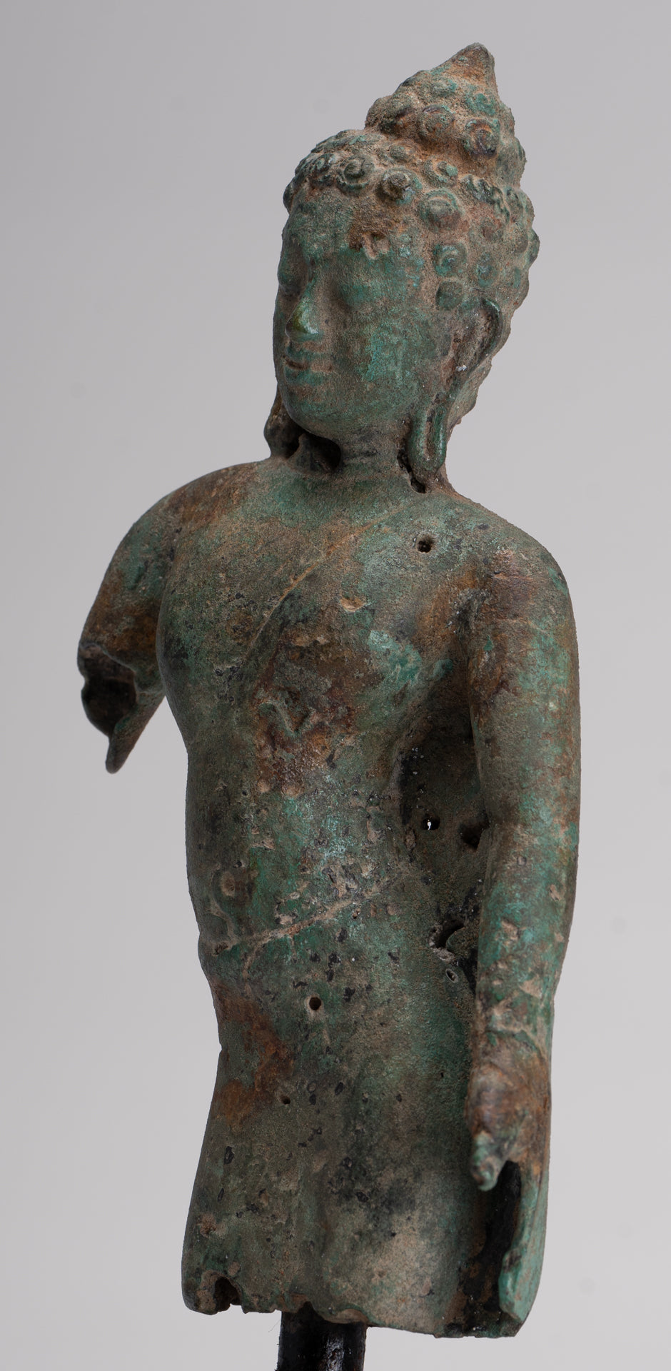 Buddha Statue - Antique Khmer Style Mounted Bronze Phnom Da Buddha Statue - 25cm/10"