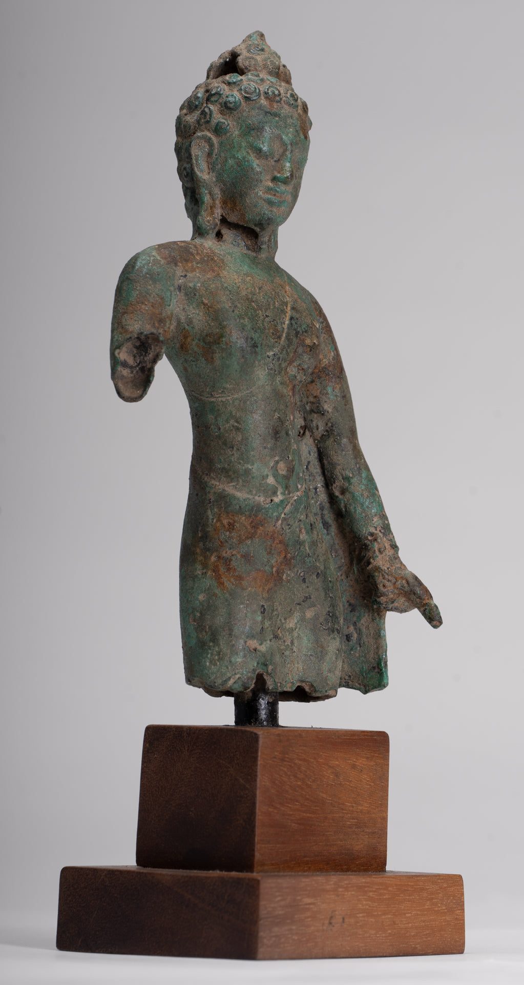 Buddha Statue - Antique Khmer Style Mounted Bronze Phnom Da Buddha Statue - 25cm/10"