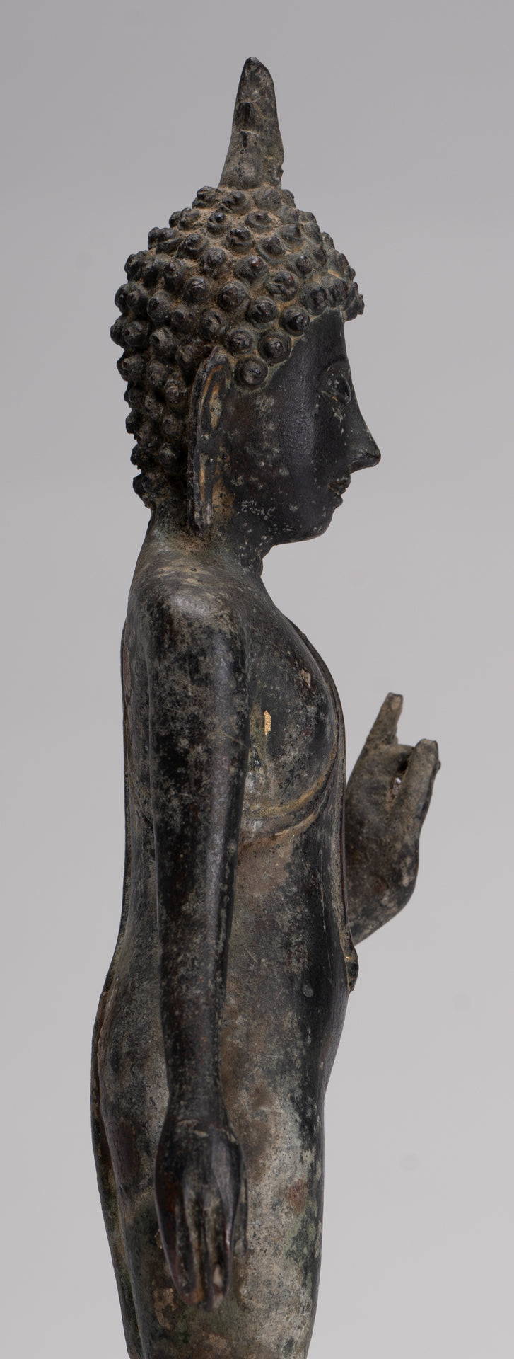 Antique Sukhothai Style Standing Bronze Protection Walking Buddha Statue - 31cm/12"
