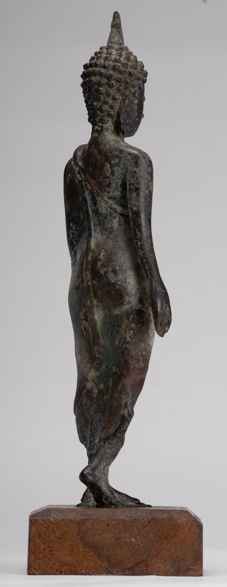 Antique Sukhothai Style Standing Bronze Protection Walking Buddha Statue - 31cm/12"