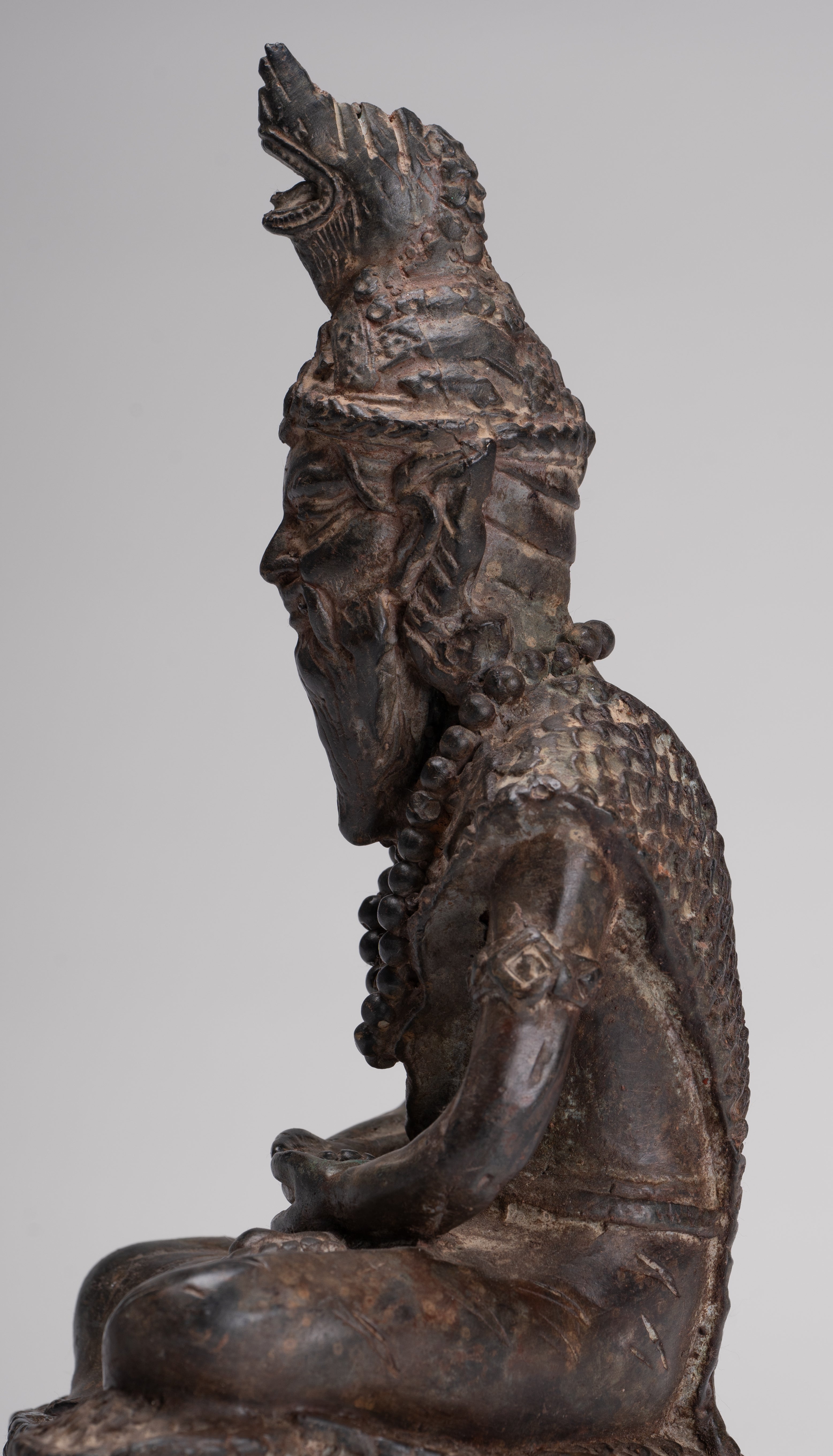 Rishi Statue - Antique Thai Style Seated Bronze Rishi or Wise Man - 25cm/10"