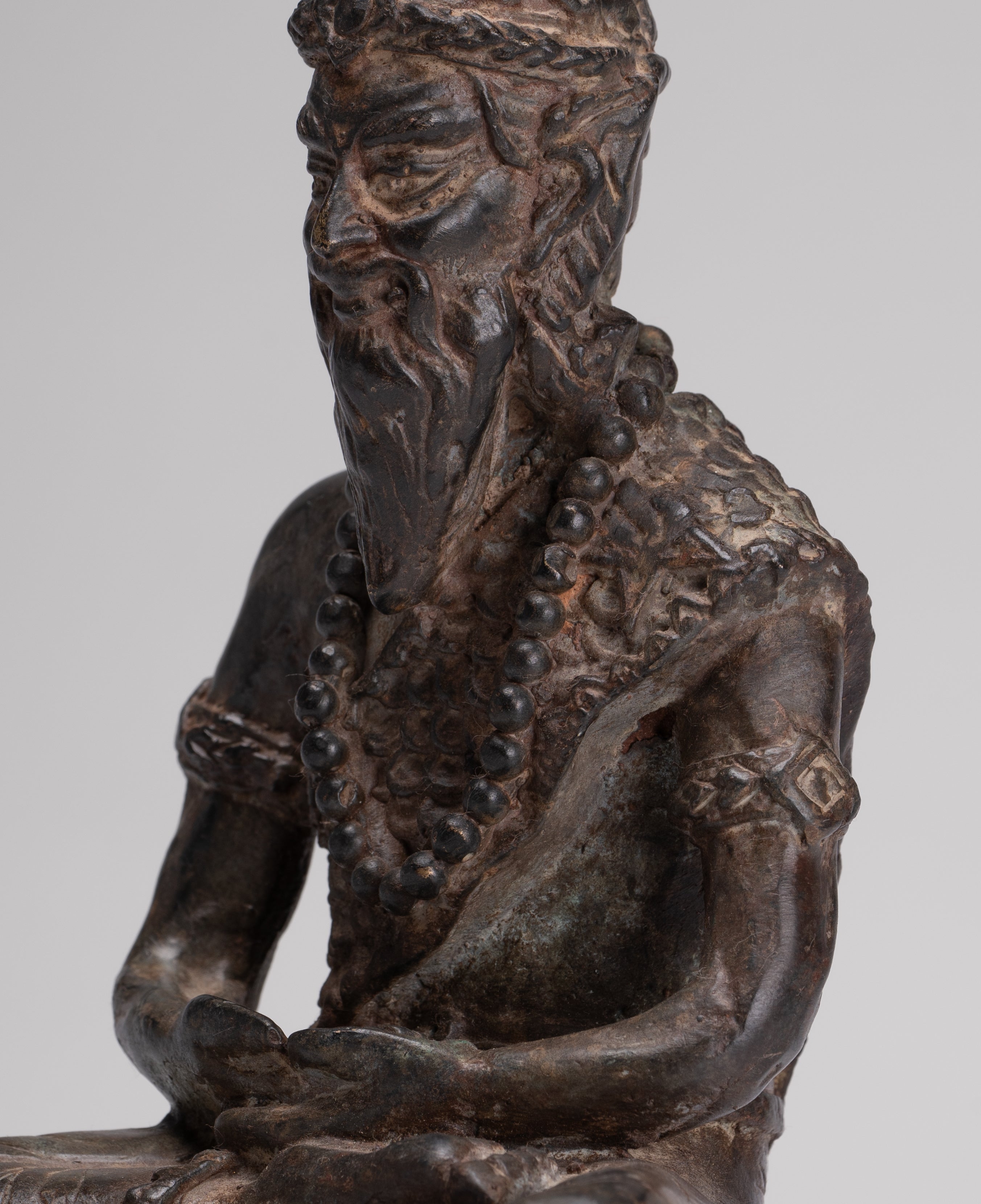 Rishi Statue - Antique Thai Style Seated Bronze Rishi or Wise Man - 25cm/10"