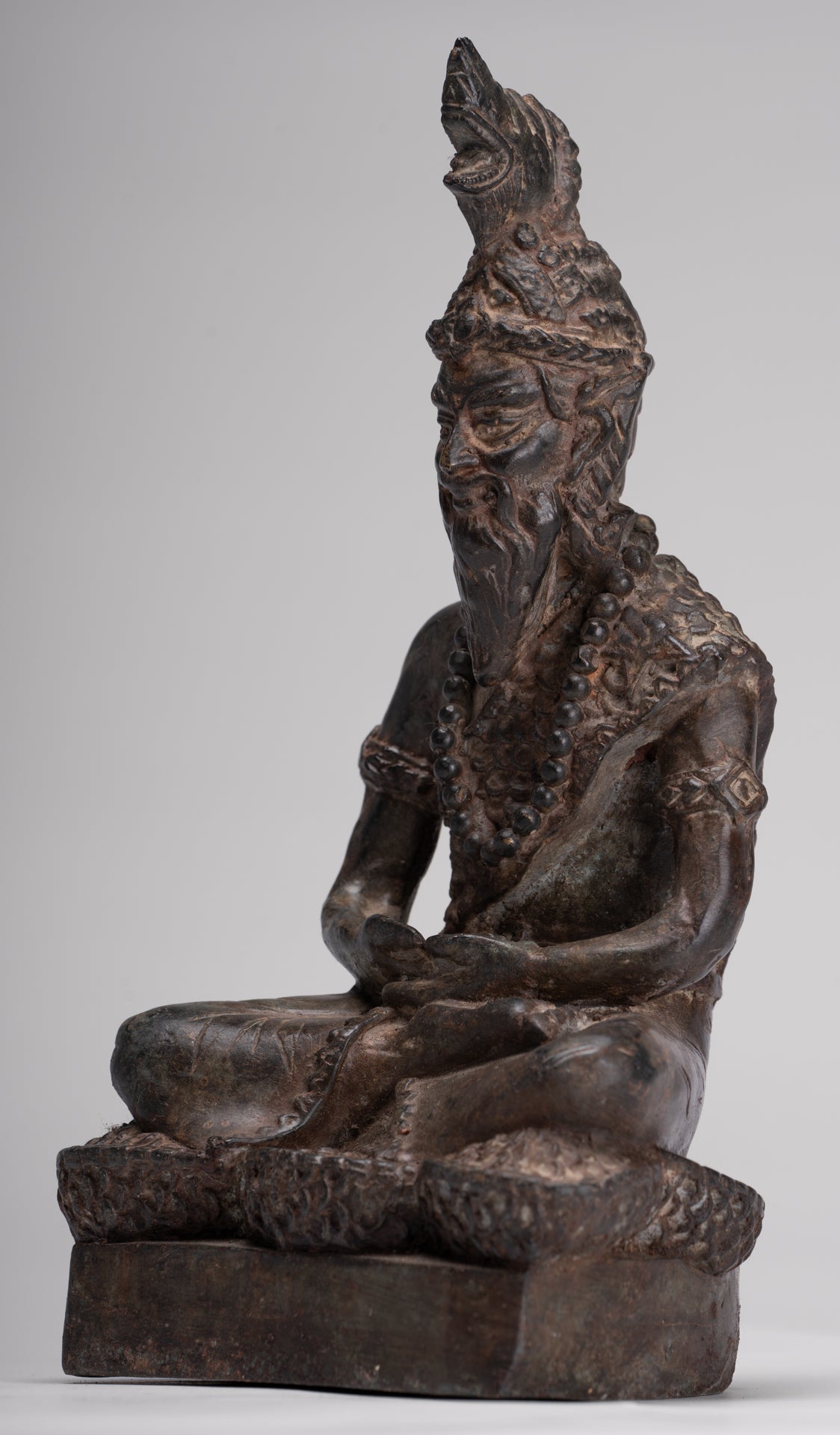 Rishi Statue - Antique Thai Style Seated Bronze Rishi or Wise Man - 25cm/10"