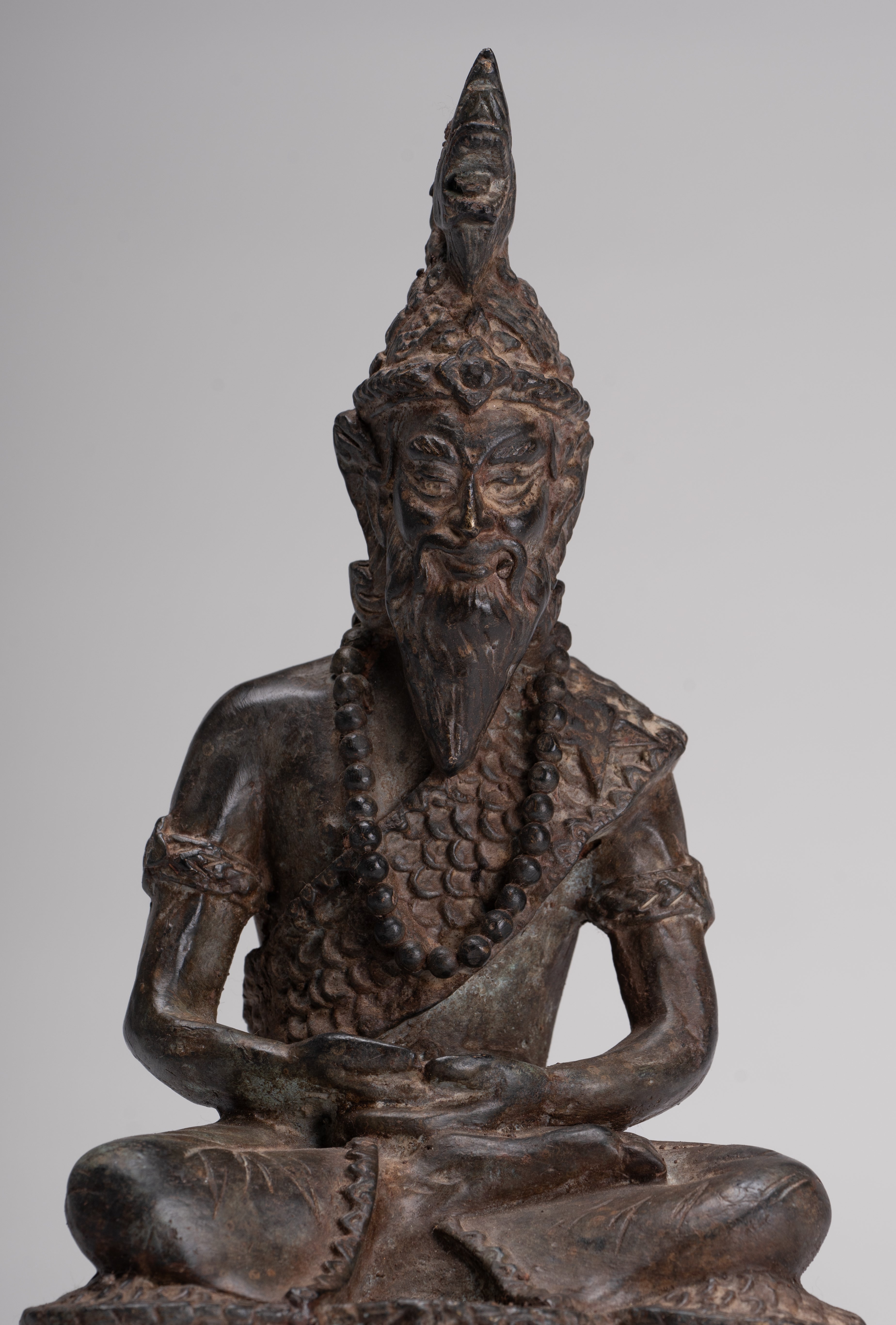 Rishi Statue - Antique Thai Style Seated Bronze Rishi or Wise Man - 25cm/10"