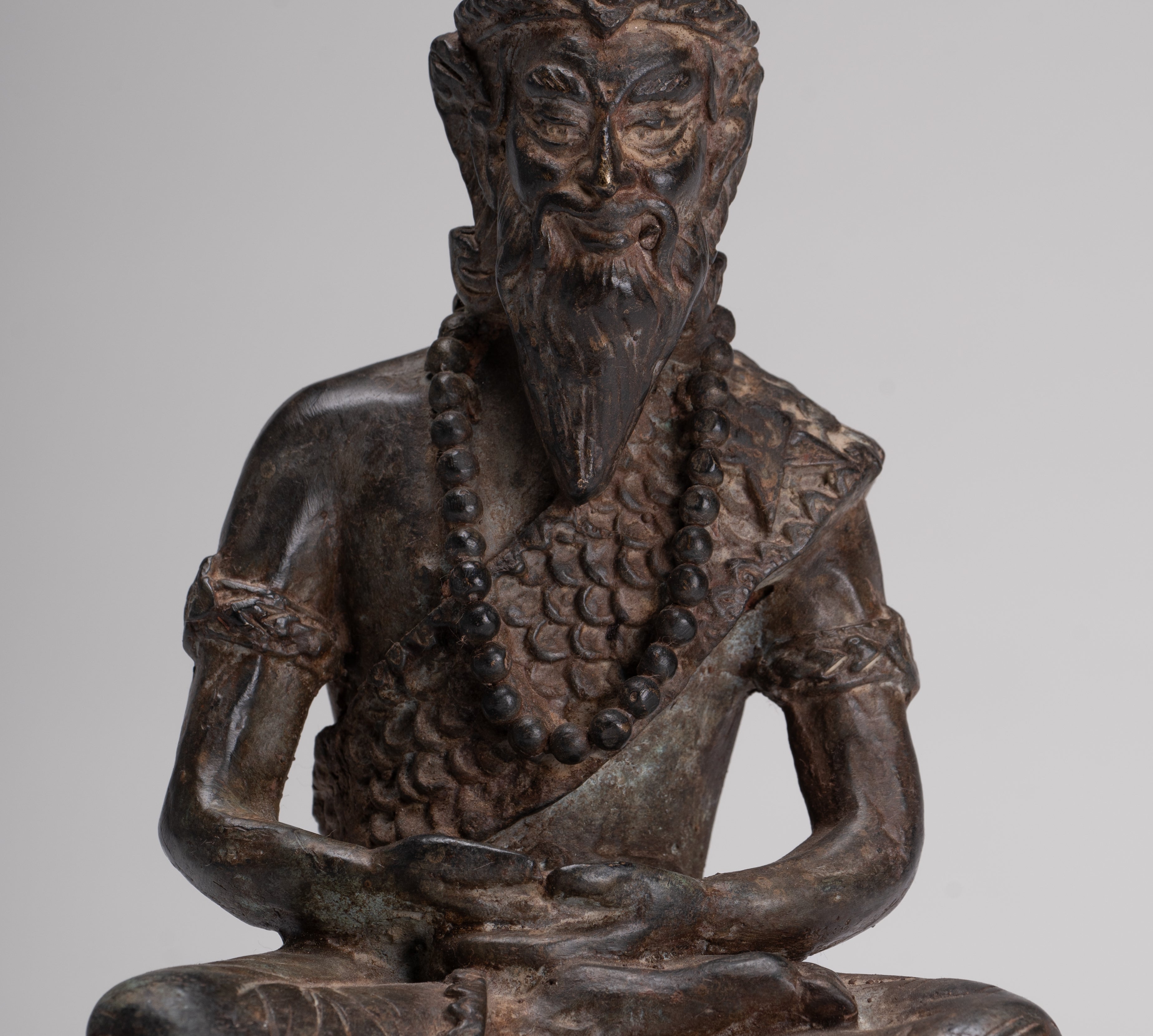 Rishi Statue - Antique Thai Style Seated Bronze Rishi or Wise Man - 25cm/10"