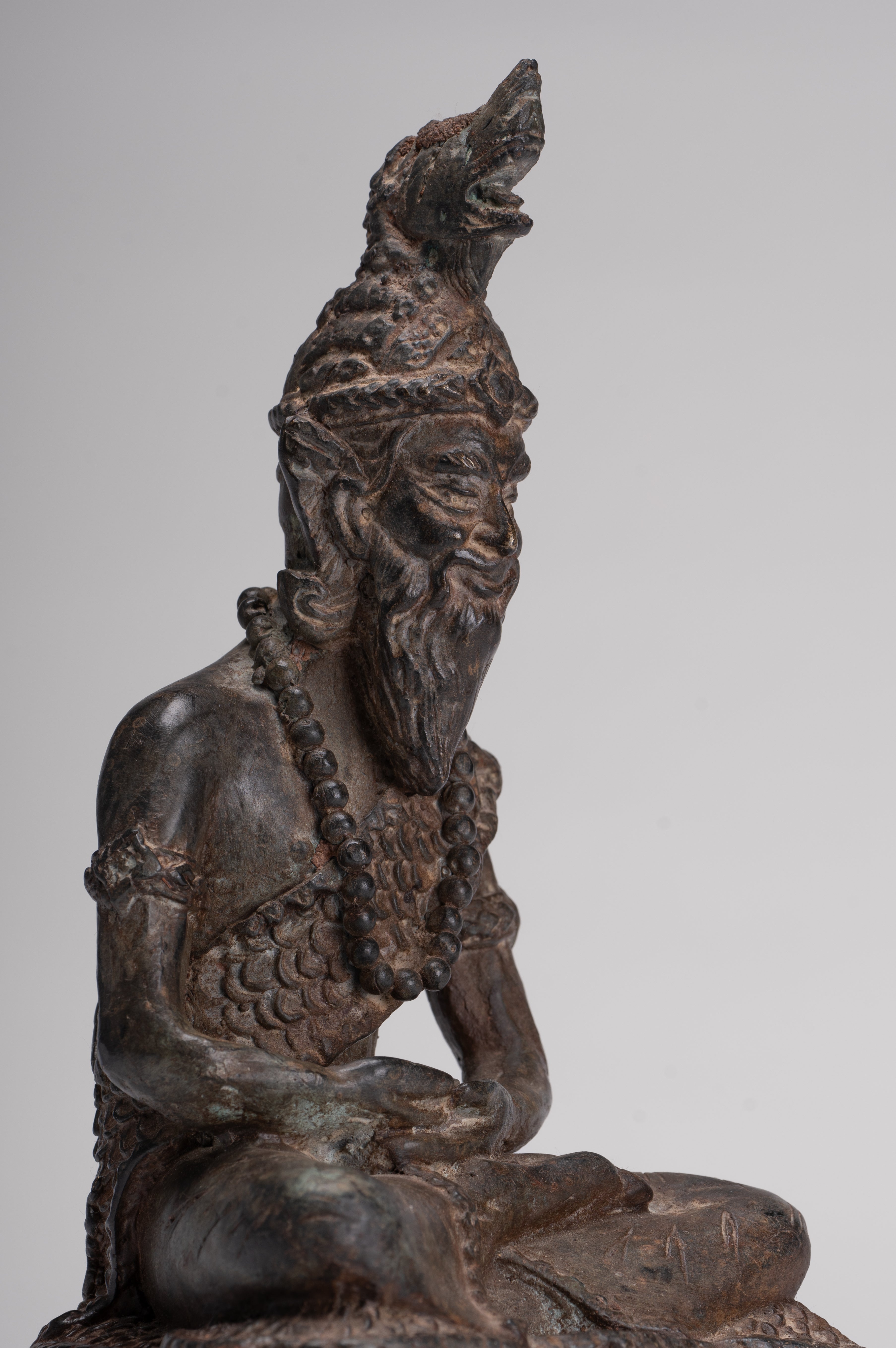 Rishi Statue - Antique Thai Style Seated Bronze Rishi or Wise Man - 25cm/10"
