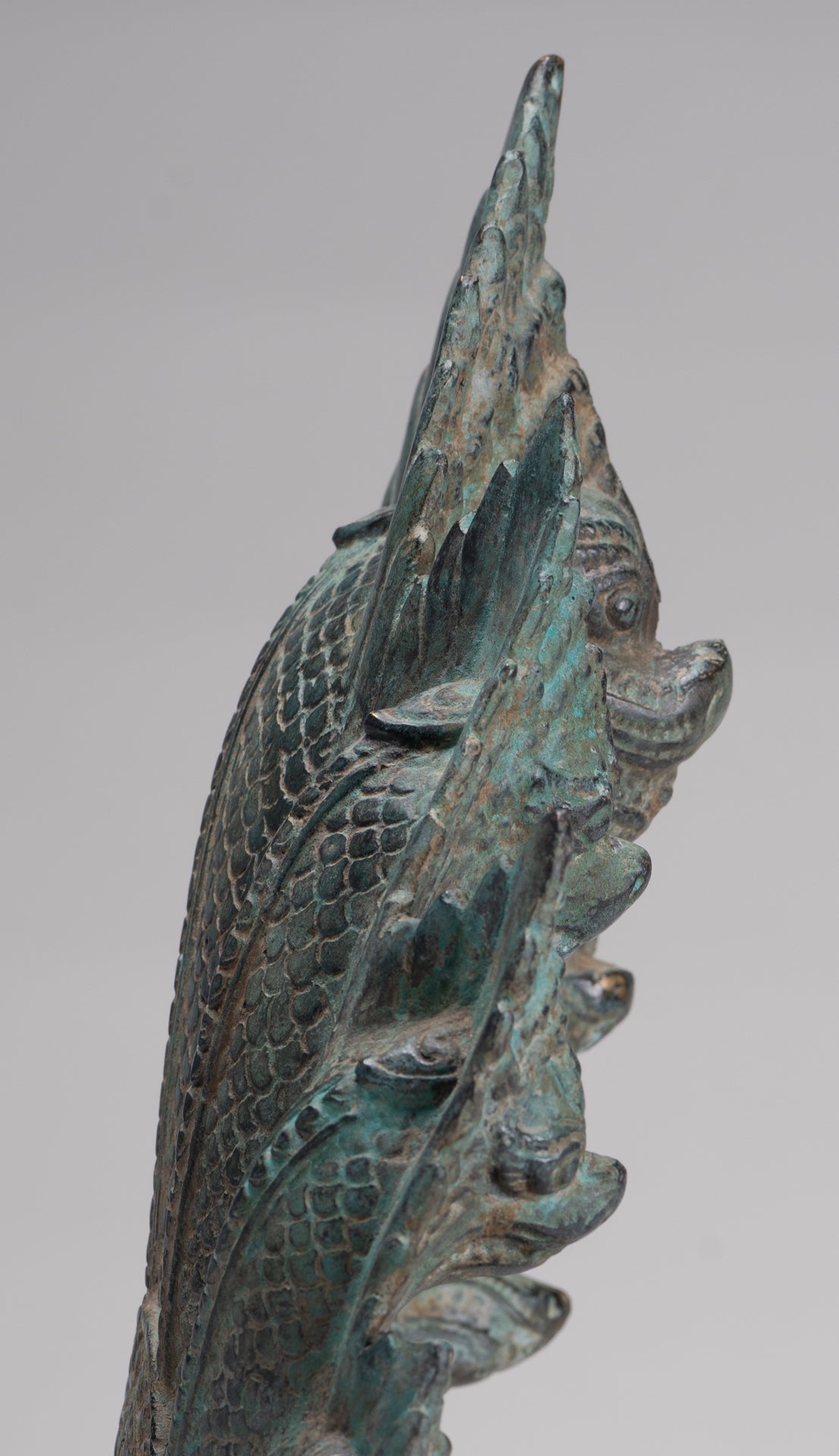 Naga Statue - Antique Khmer Style Bronze Protective Naga, Snake or Serpent Statue - 36cm/14"