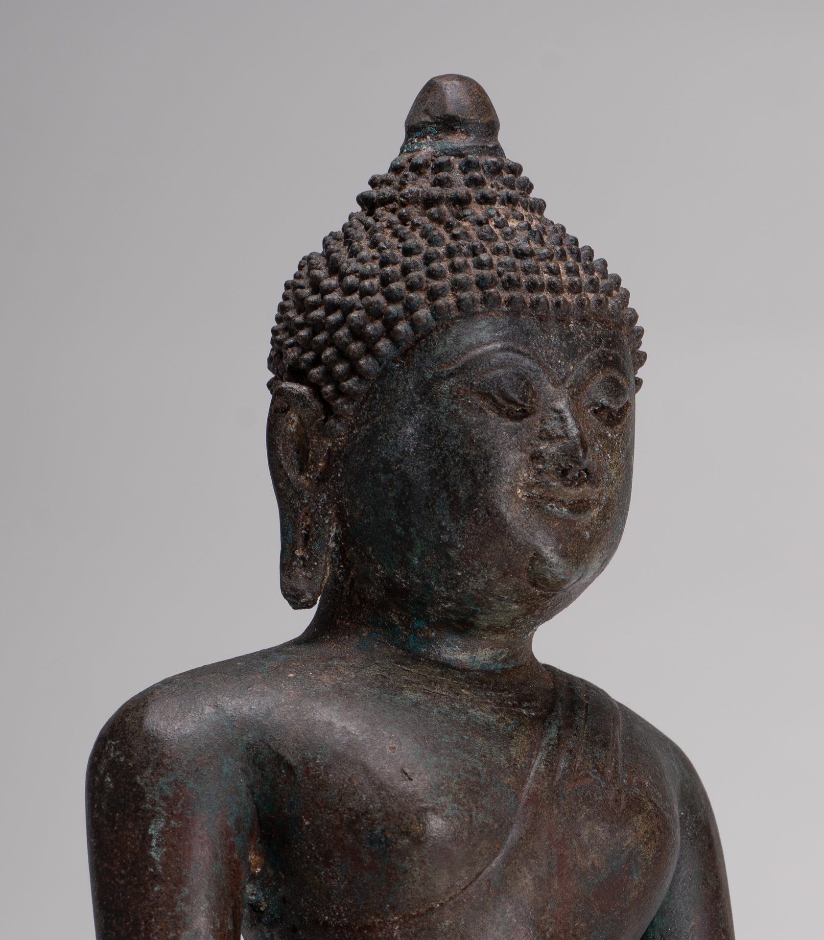 Buddha Statue - Antique Thai Style Bronze Chiang Saen Enlightenment Buddha Statue - 30cm/12"