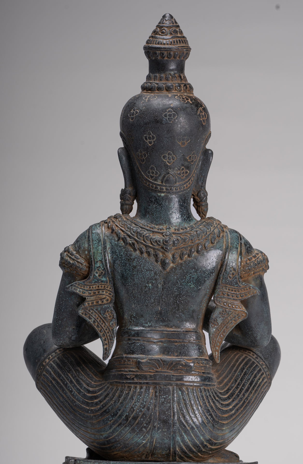 Rishi Statue - Antique Khmer Style Seated Bronze Rishi or Wise Man - 42cm/17"