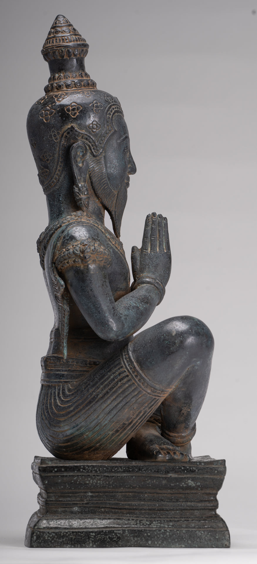 Rishi Statue - Antique Khmer Style Seated Bronze Rishi or Wise Man - 42cm/17"