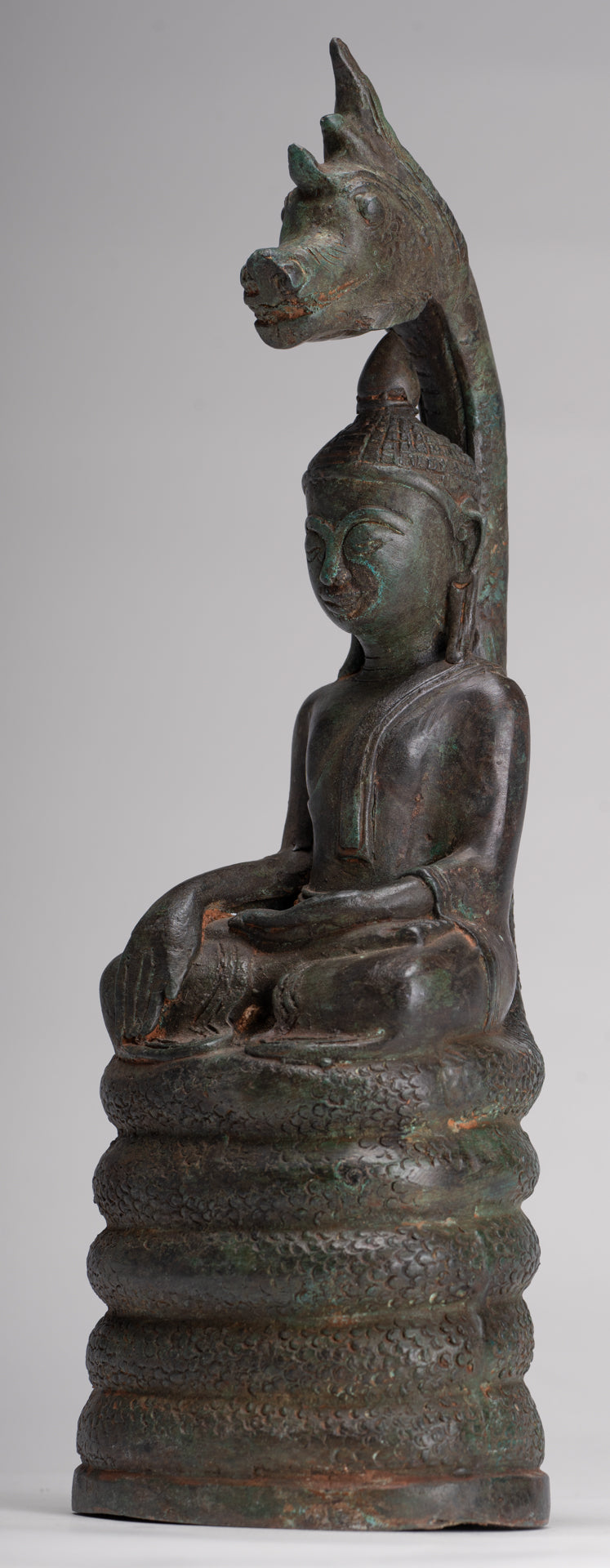 Buddha Statue - Antique Laos Style Bronze Enlightenment Naga Buddha Statue - 34cm/14"