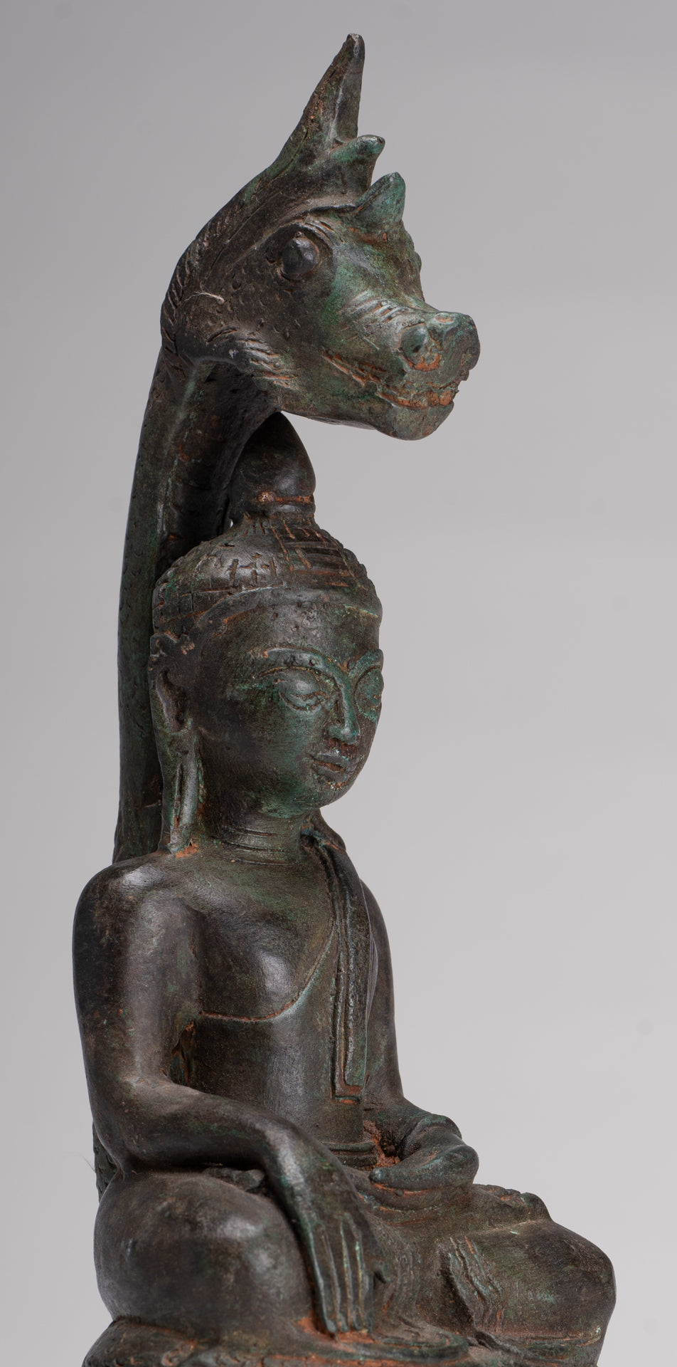 Buddha Statue - Antique Laos Style Bronze Enlightenment Naga Buddha Statue - 34cm/14"