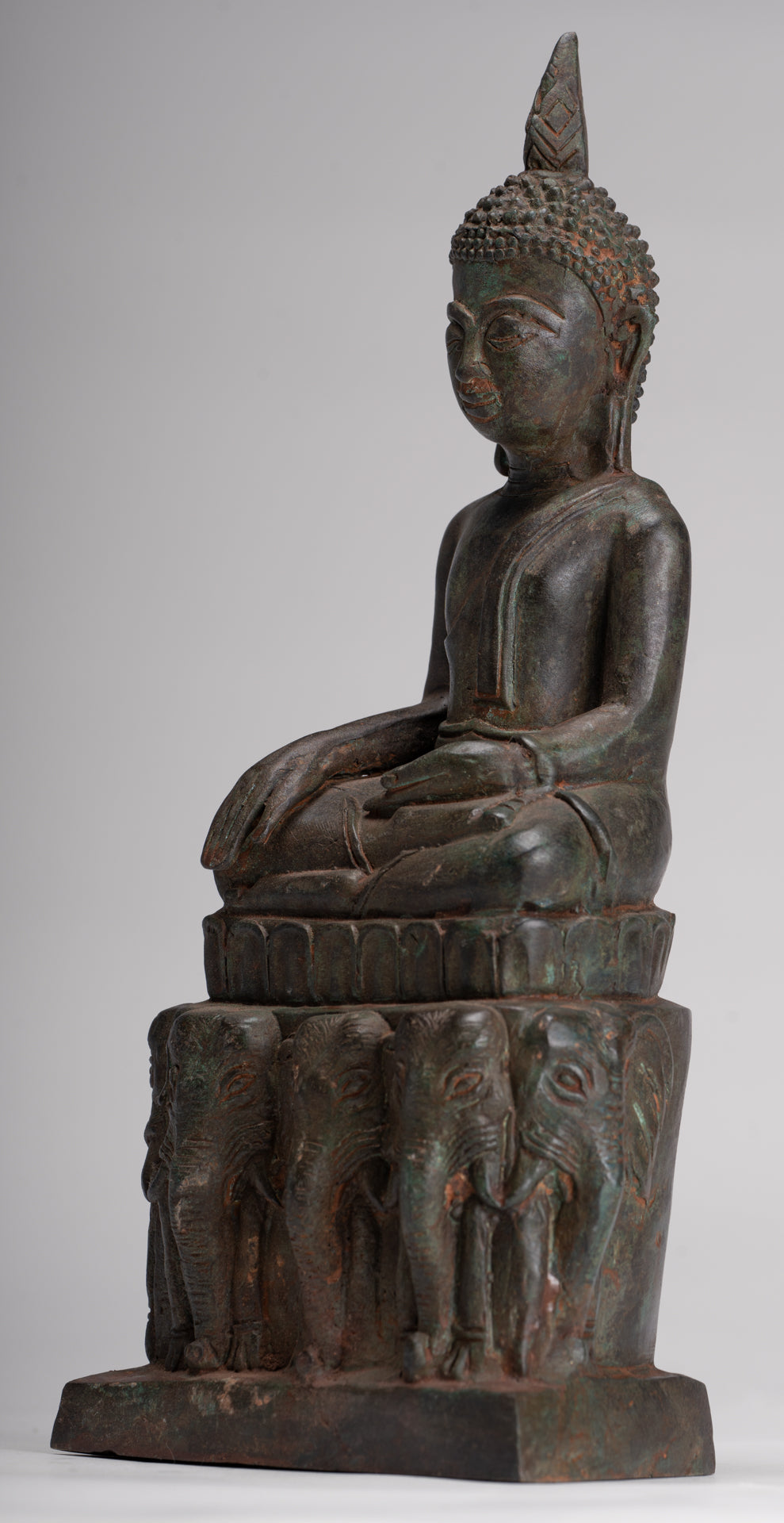 Buddha Statue - Antique Laos Style Bronze Enlightenment Elephant Buddha Statue - 30cm/12"
