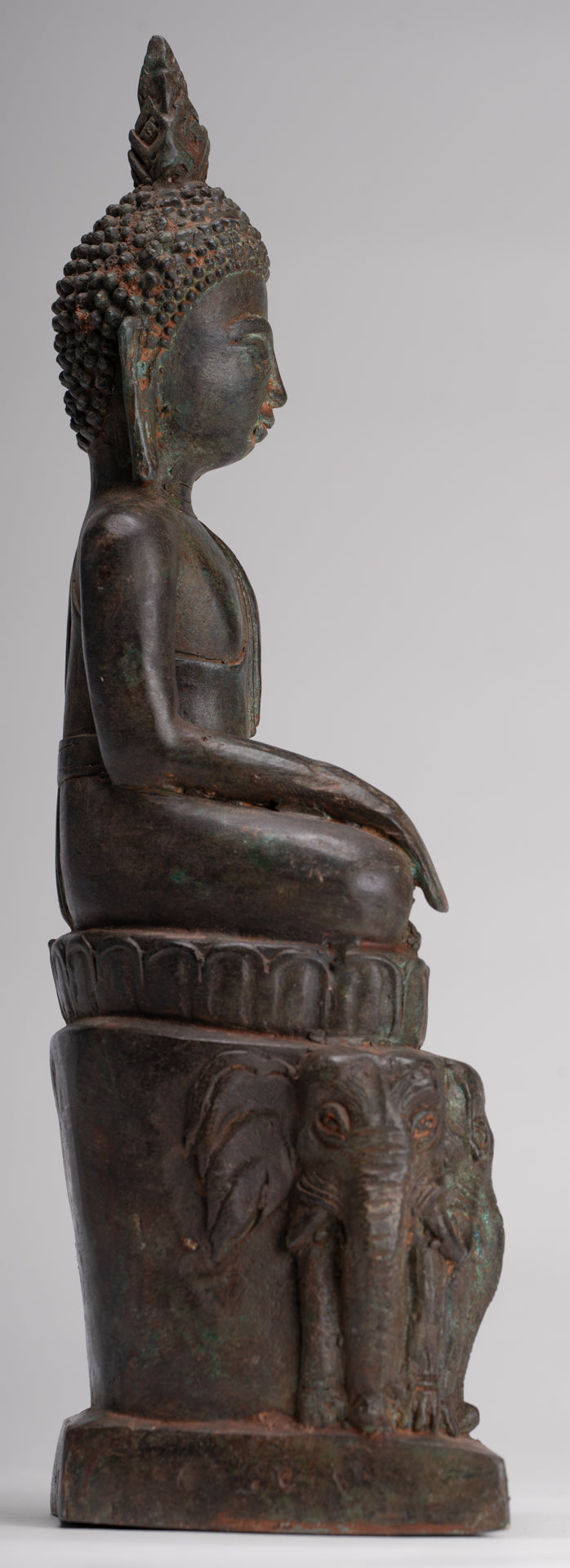 Buddha Statue - Antique Laos Style Bronze Enlightenment Elephant Buddha Statue - 30cm/12"