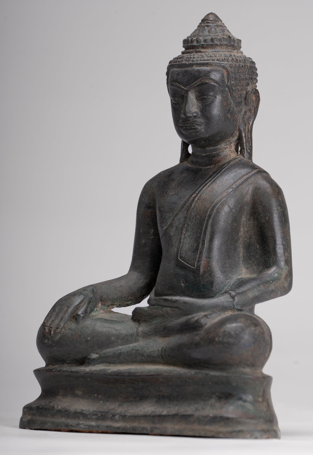 Buddha Statue - Antique Lopburi Style Seated Enlightenment Buddha Statue - 21cm/8"