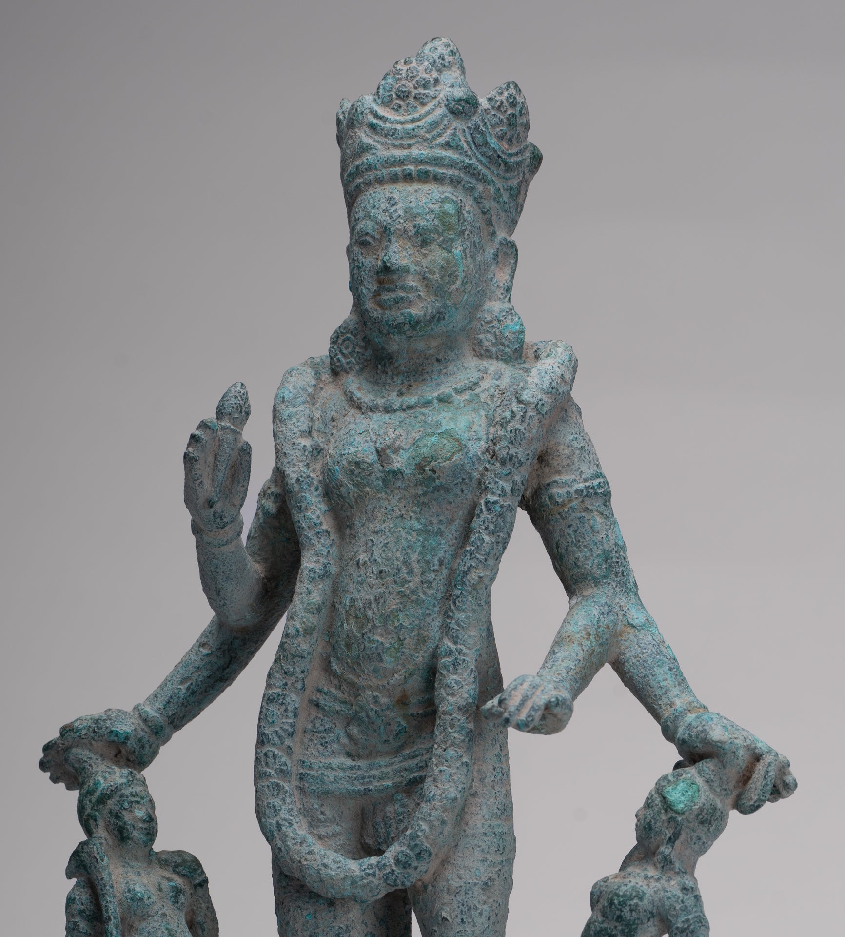 Vishnu Statue - Antique Phnom Da Style Khmer Vishnu with Gadanari and Chakrapurusha - 39cm/16"