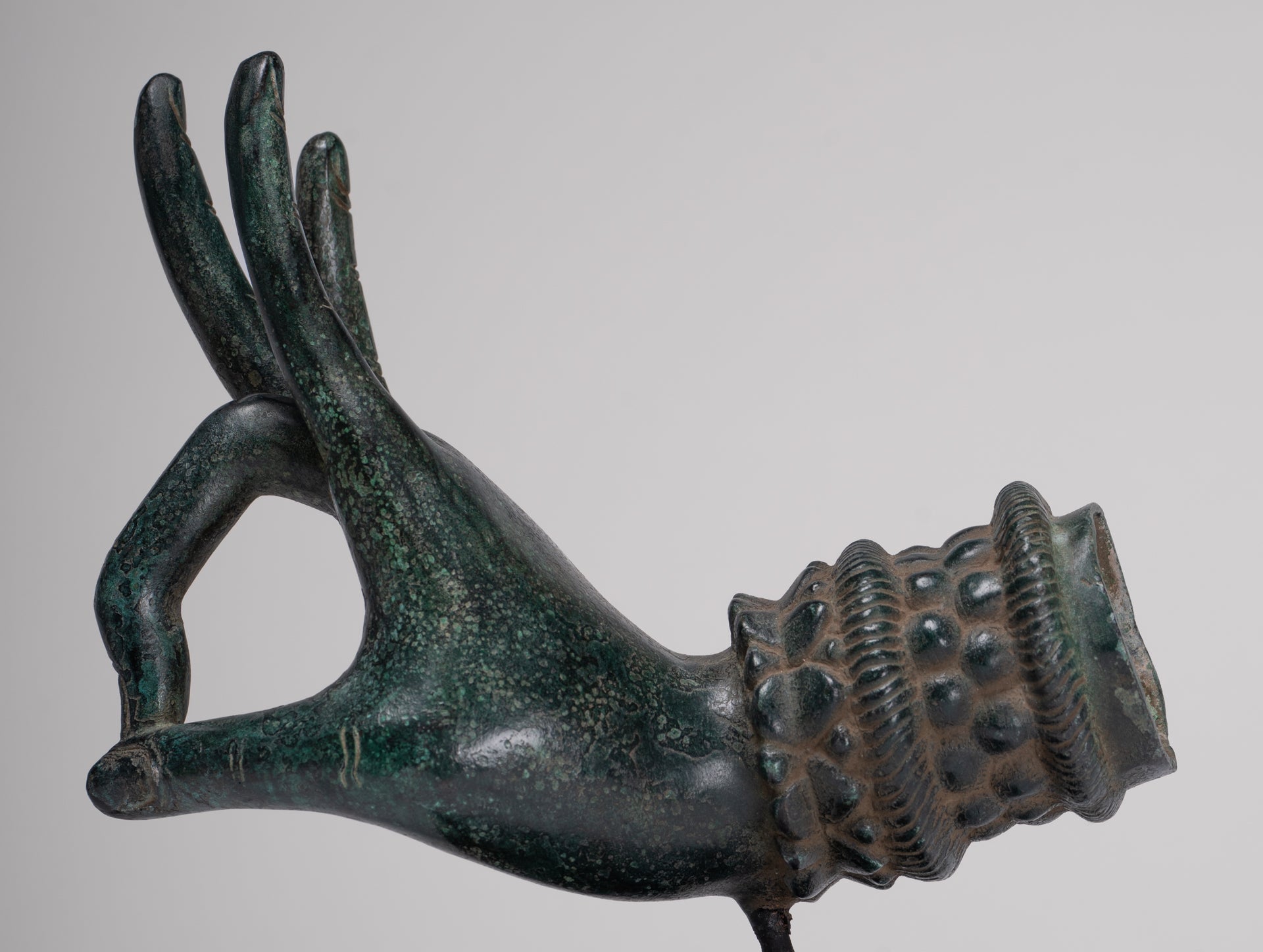 Mounted Antique Thai Style Southeast Asia Bronze Thai Teaching Hand - 24cm/10"