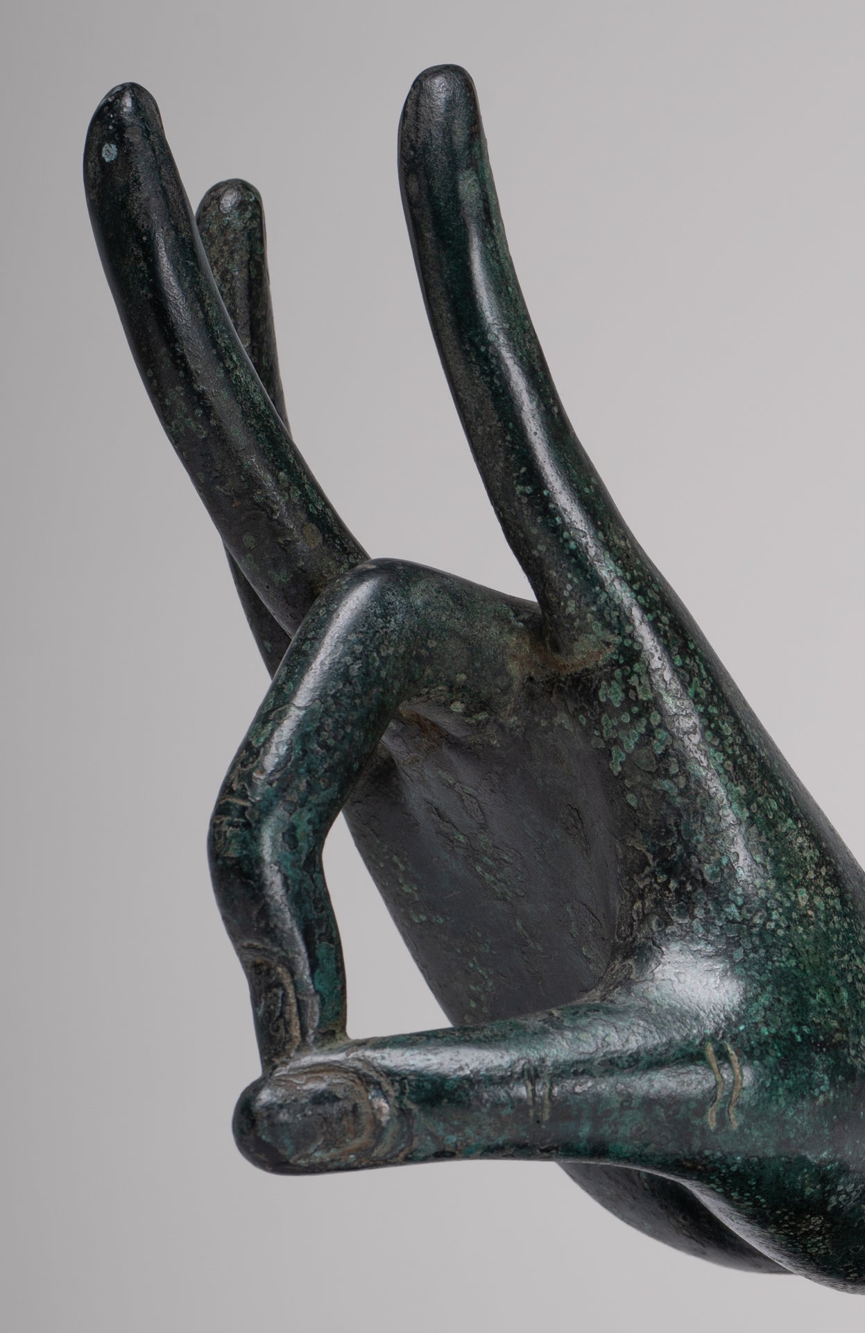 Mounted Antique Thai Style Southeast Asia Bronze Thai Teaching Hand - 24cm/10"