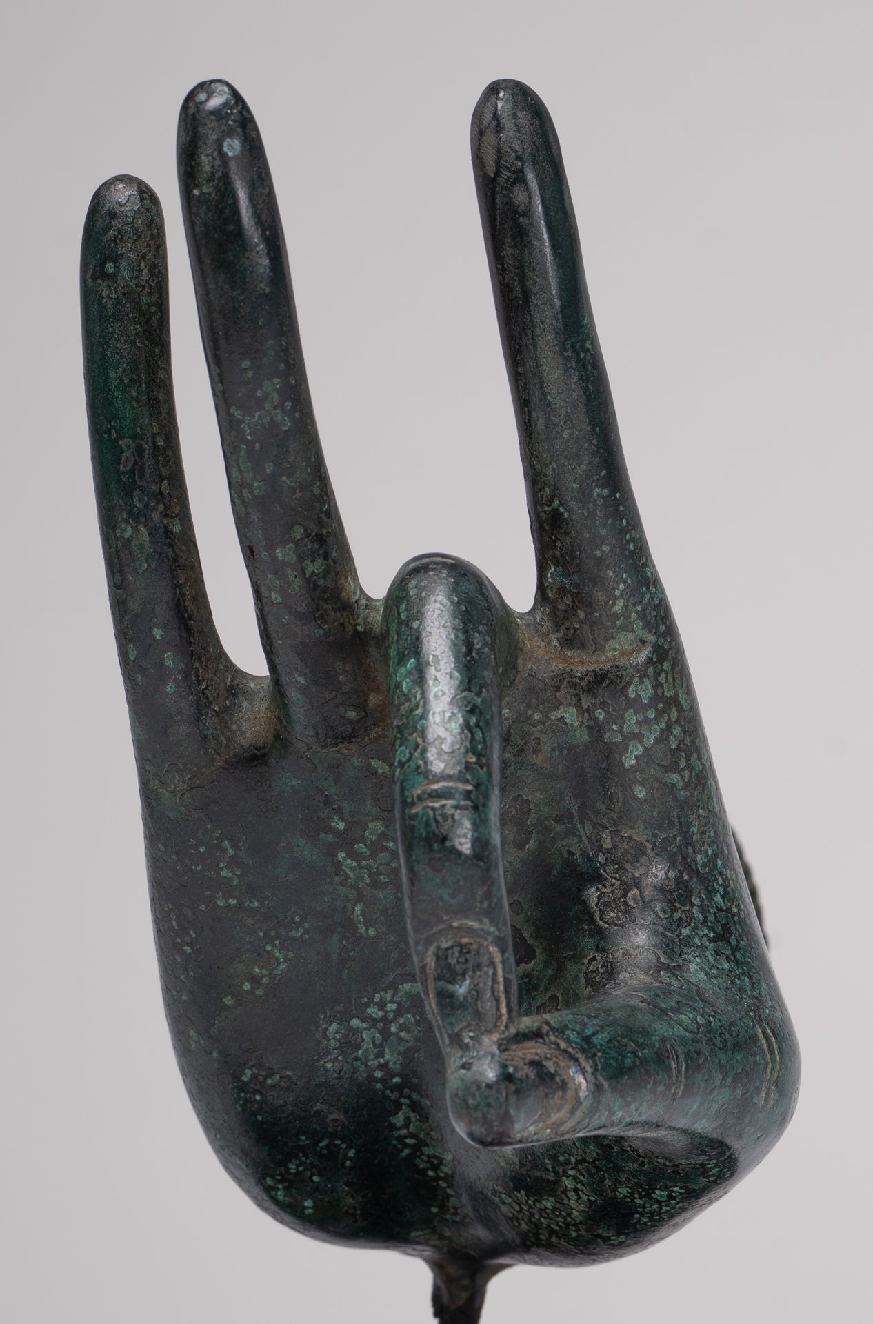 Mounted Antique Thai Style Southeast Asia Bronze Thai Teaching Hand - 24cm/10"