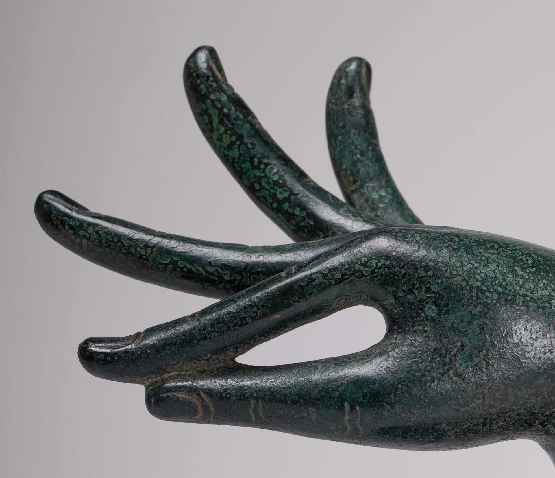 Mounted Antique Khmer Style Bronze Apsara Katakaamukha Hand - 24cm/10"