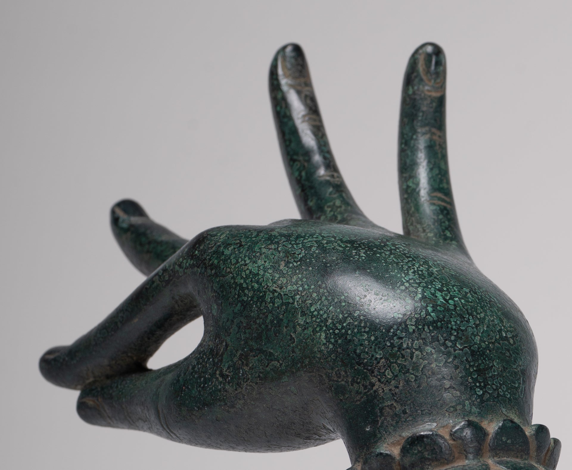 Mounted Antique Khmer Style Bronze Apsara Katakaamukha Hand - 24cm/10"