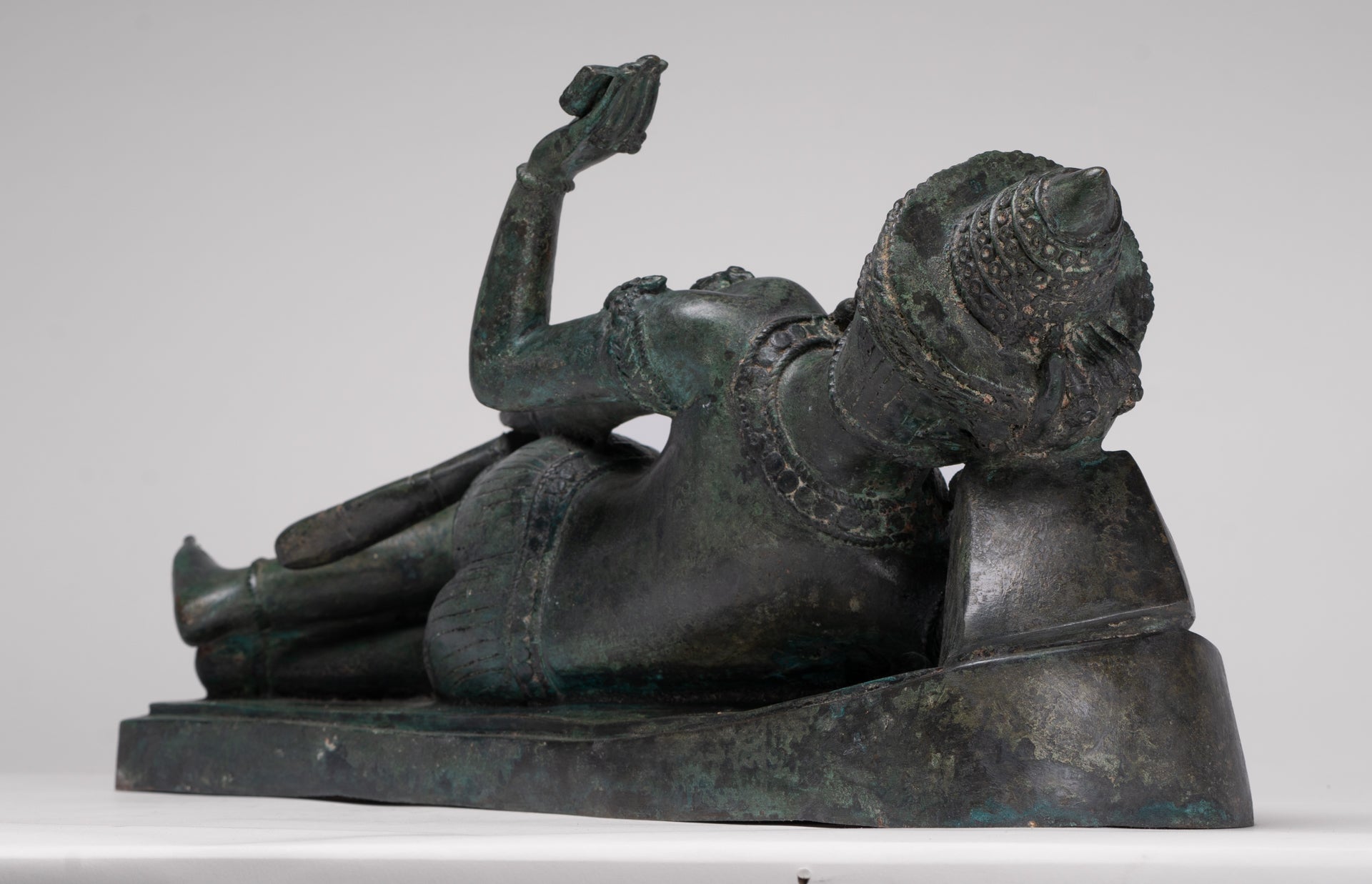 Antique Lopburi Style Thai Bronze Reclining Vishnu Statue - 55cm/22" Long