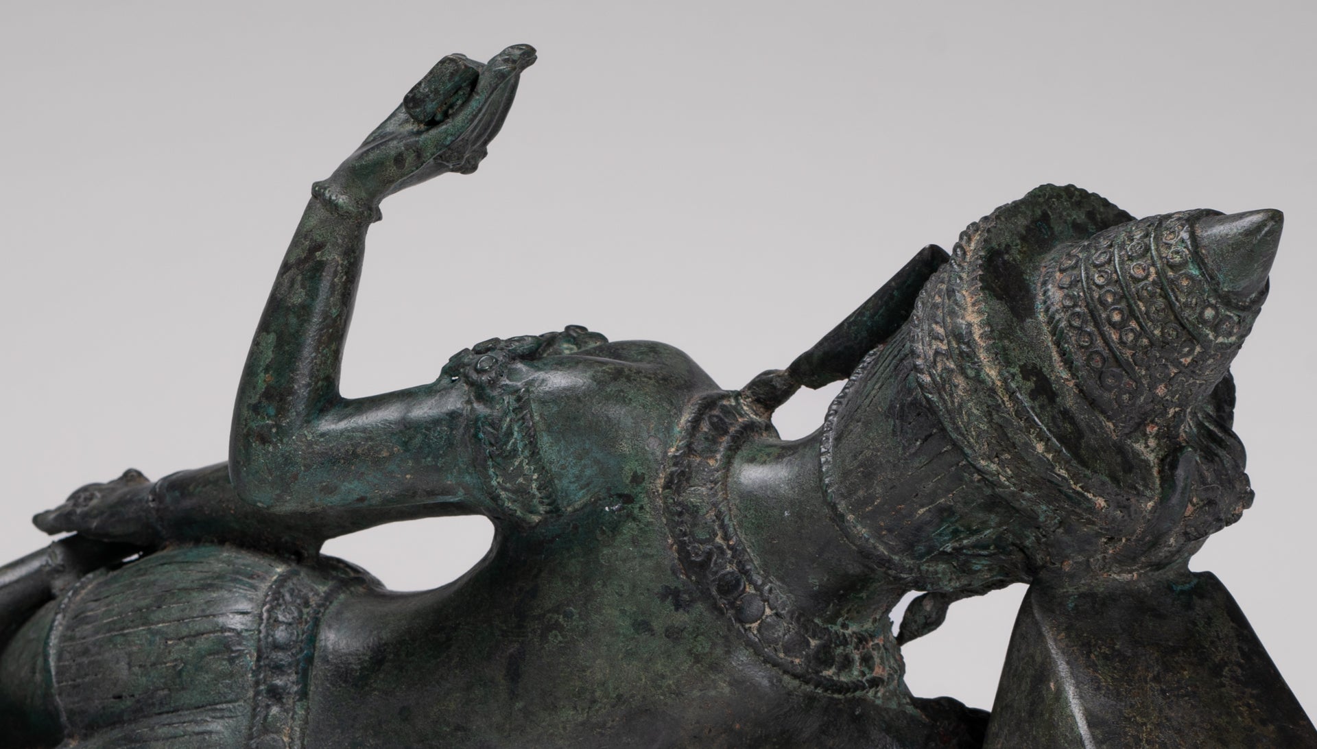 Antique Lopburi Style Thai Bronze Reclining Vishnu Statue - 55cm/22" Long