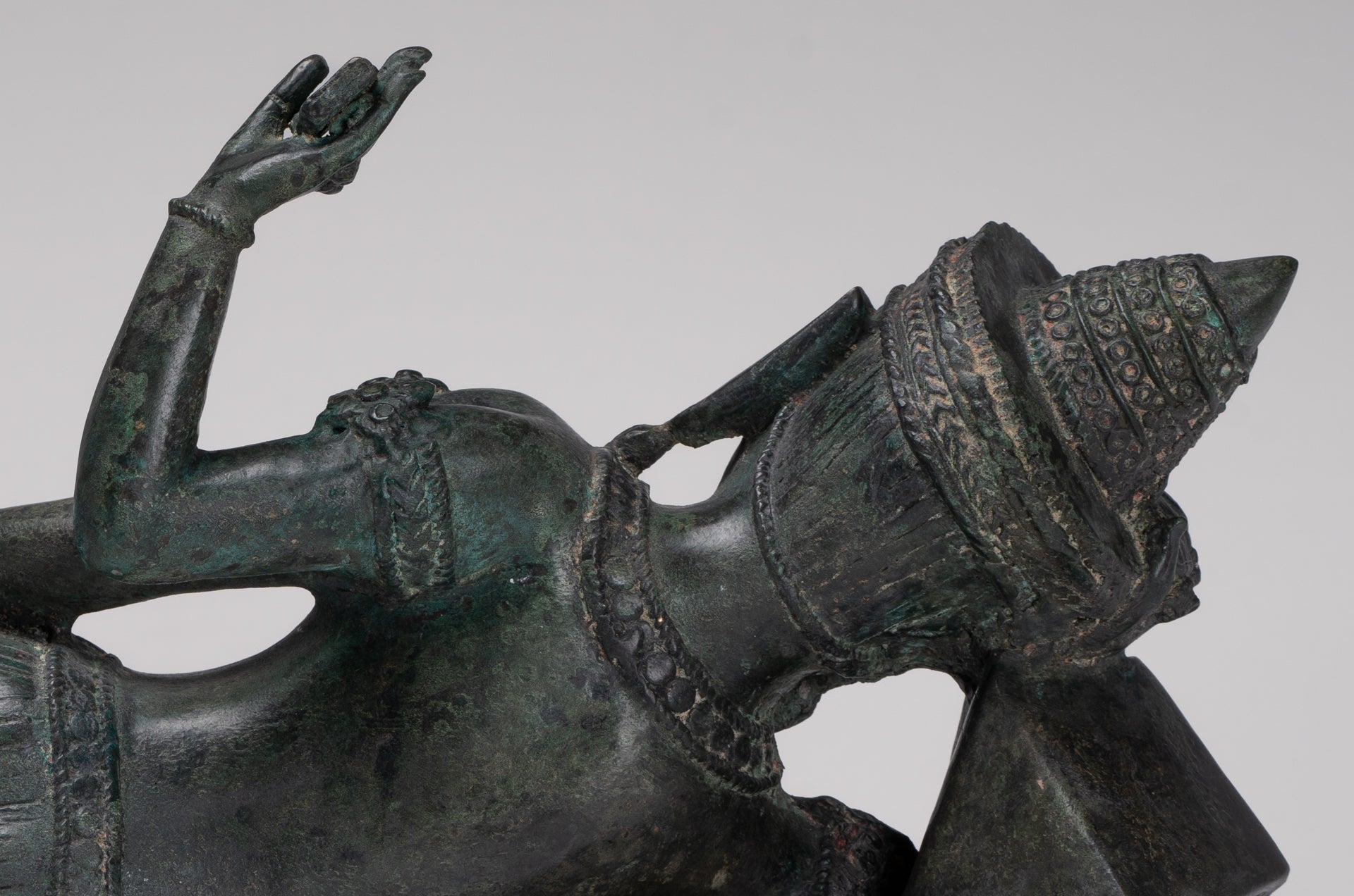 Antique Lopburi Style Thai Bronze Reclining Vishnu Statue - 55cm/22" Long