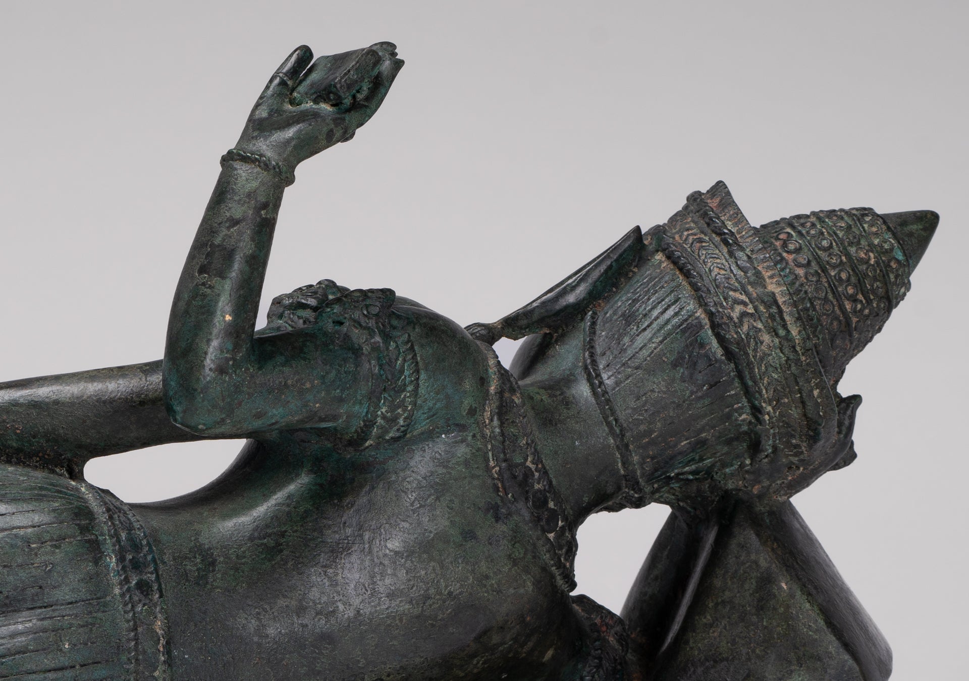 Antique Lopburi Style Thai Bronze Reclining Vishnu Statue - 55cm/22" Long