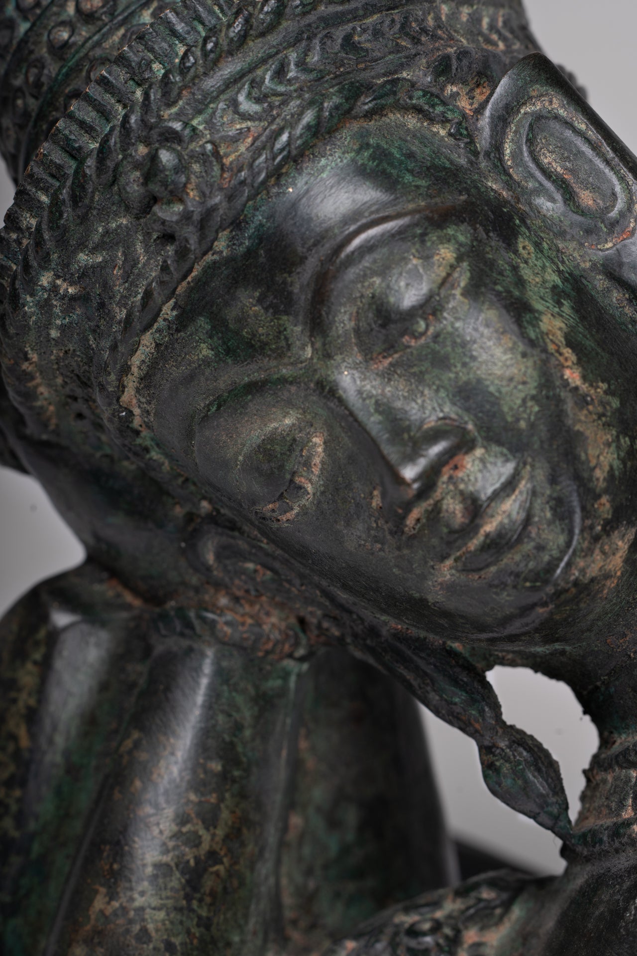 Antique Lopburi Style Thai Bronze Reclining Vishnu Statue - 55cm/22" Long