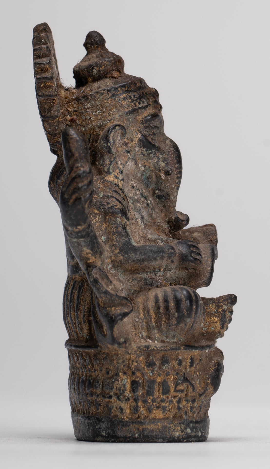 Ganesha Statue - Antique Thai Style Seated Bronze Ganesh Statue - 8cm/3"