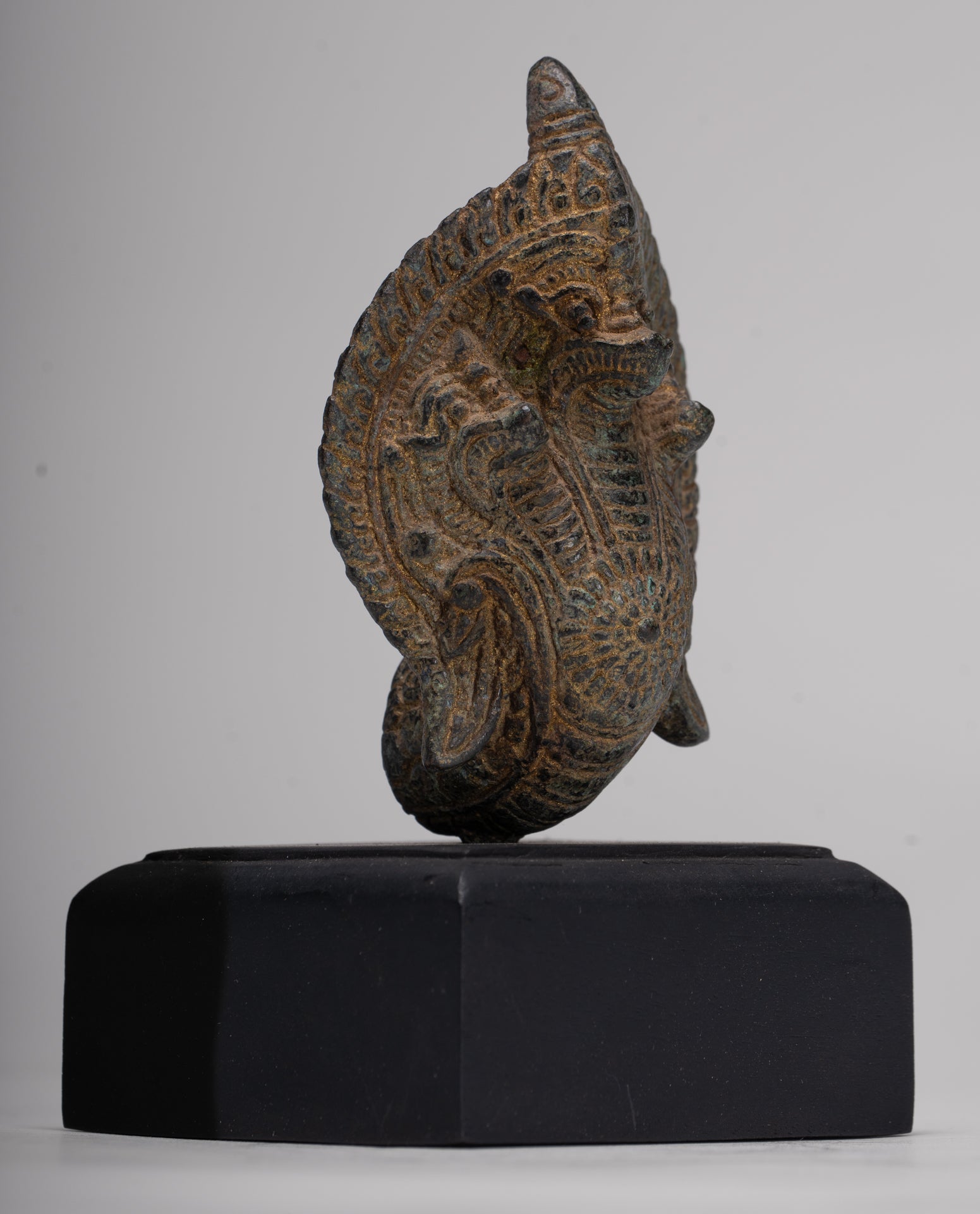 Naga Statue - Antique Khmer Style Bronze Protective Naga, Snake or Serpent Statue - 14cm/6"