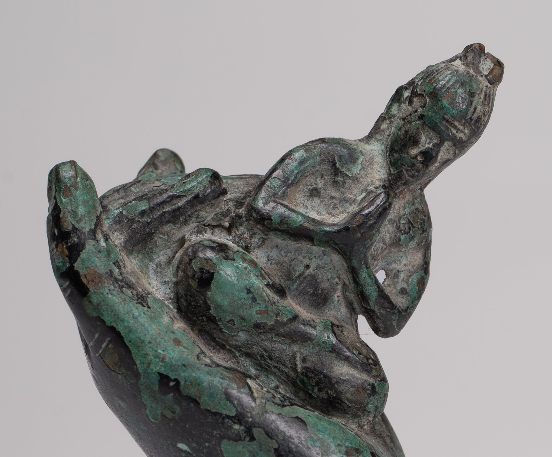 Rishi Statue - Antique Khmer Style Mounted Bronze Rishi or Wise Man in Hand - 17cm/7"