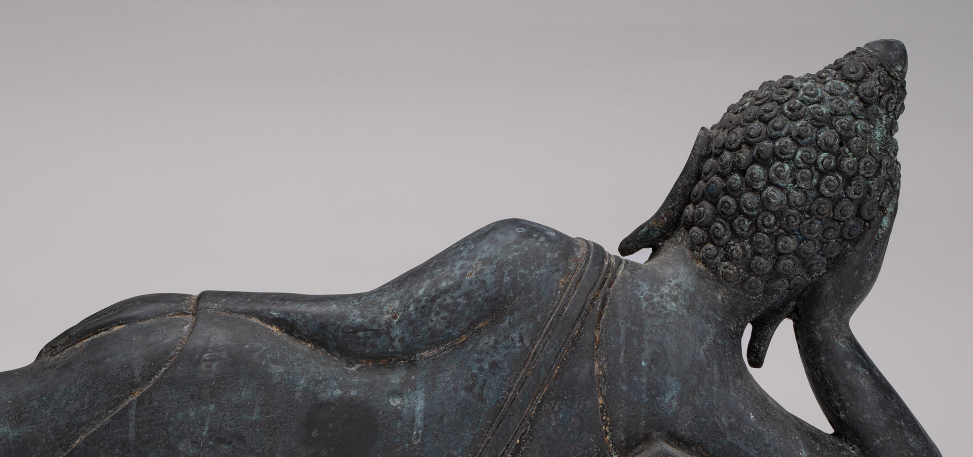 Buddha Statue - Antique Thai Style Bronze Chiang Saen Reclining Nirvana Buddha Statue - 66cm/26"