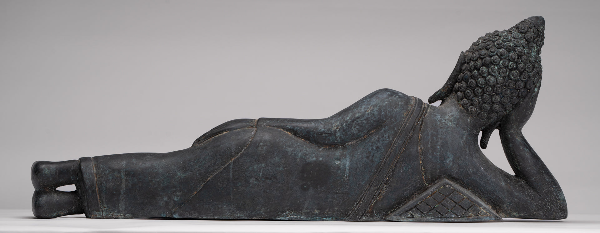 Buddha Statue - Antique Thai Style Bronze Chiang Saen Reclining Nirvana Buddha Statue - 66cm/26"