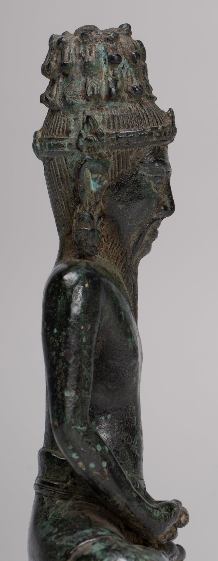 Rishi Statue - Antique Khmer Style Seated Bronze Rishi or Wise Man - 18cm/7"