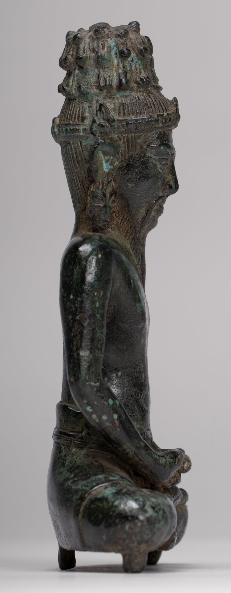 Rishi Statue - Antique Khmer Style Seated Bronze Rishi or Wise Man - 18cm/7"