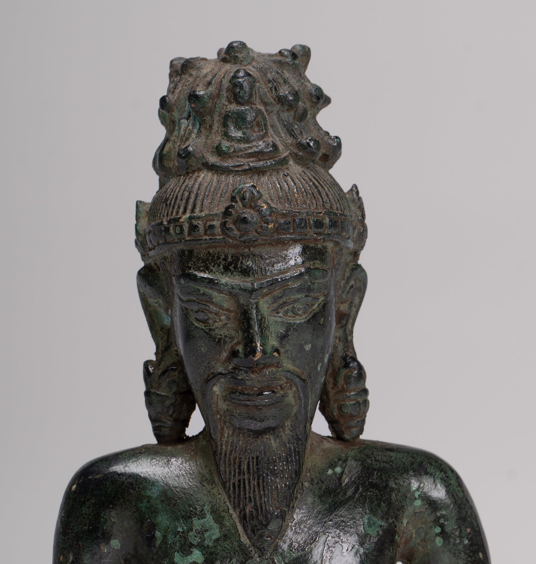 Rishi Statue - Antique Khmer Style Seated Bronze Rishi or Wise Man - 18cm/7"
