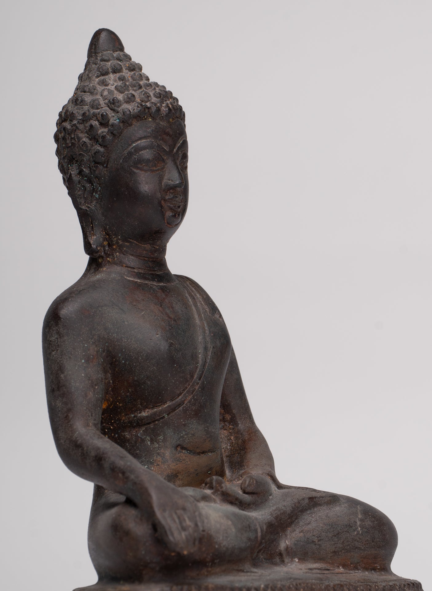 Buddha Statue - Antique Thai Style Bronze Chiang Saen Enlightenment Buddha Statue - 23cm/9"