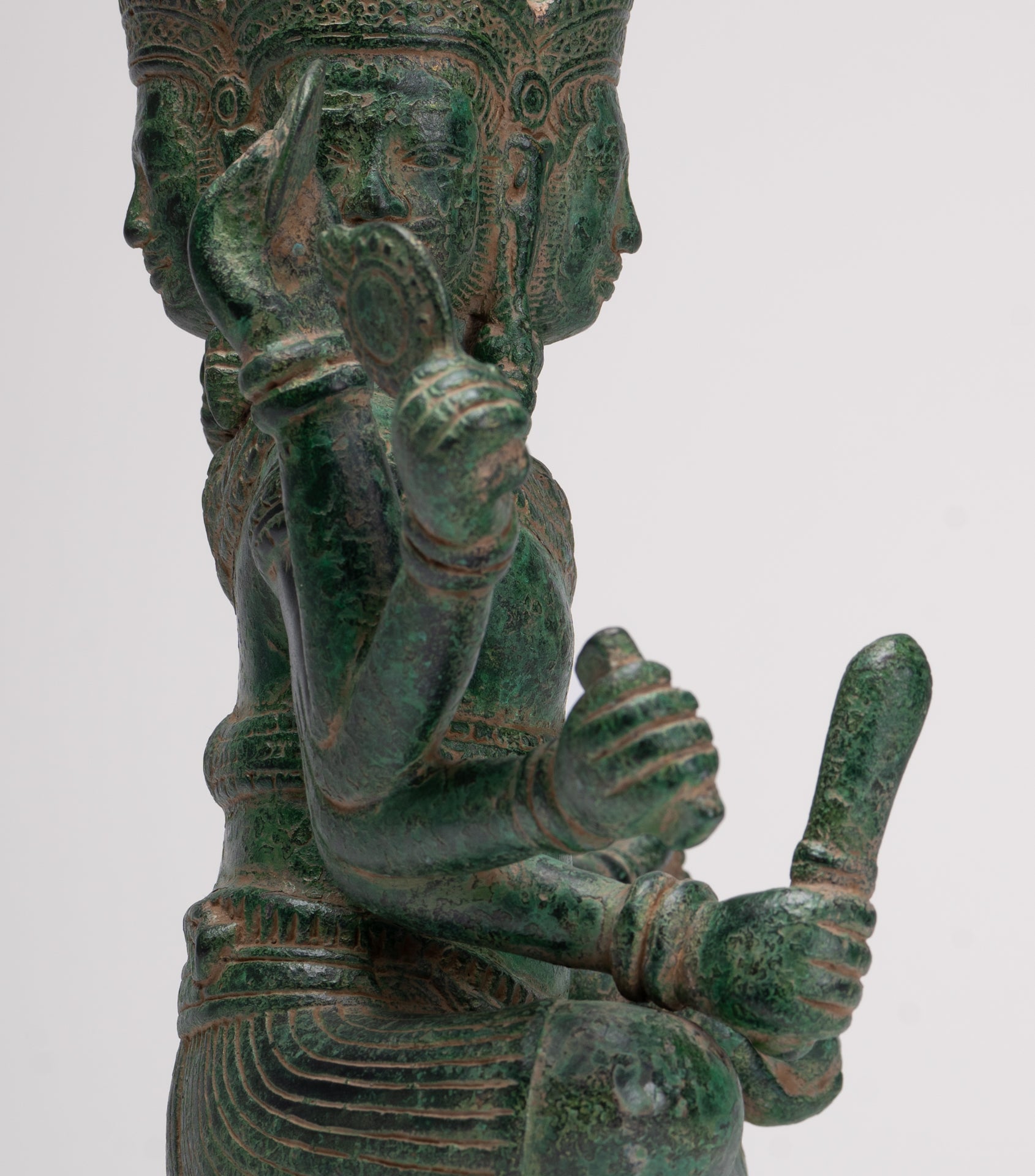 Brahma Statue - Antique Khmer Style Bronze 8 Arm Bayon Brahma - Hindu God Creation - 31cm/12"